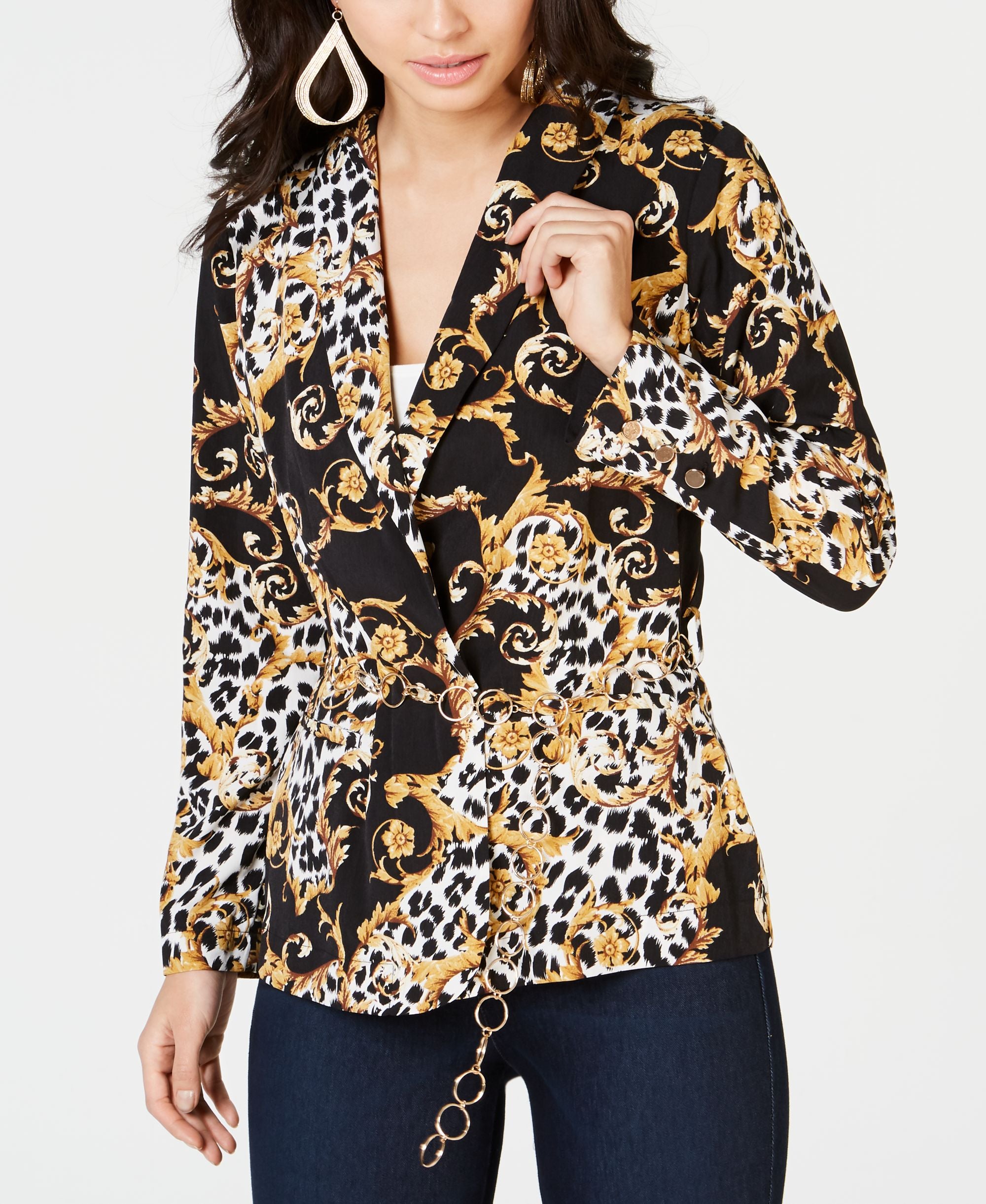 Animal Print Belted Blazer