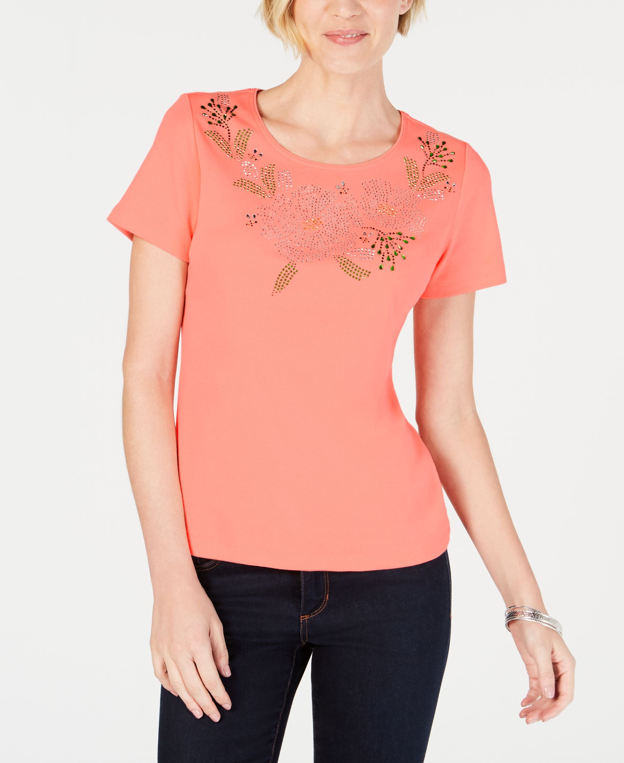 Karen Scott Petite Studded T-Shirt