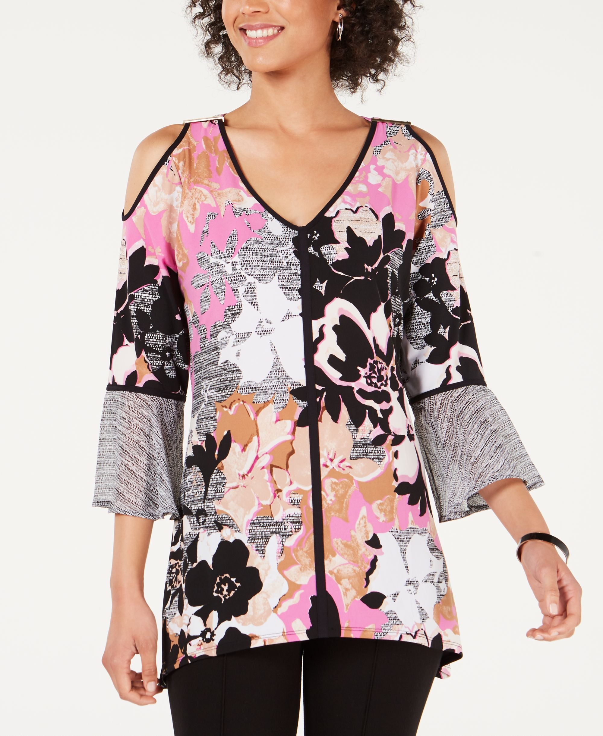 JM Collection Embellished Cold Shoulder Tunic