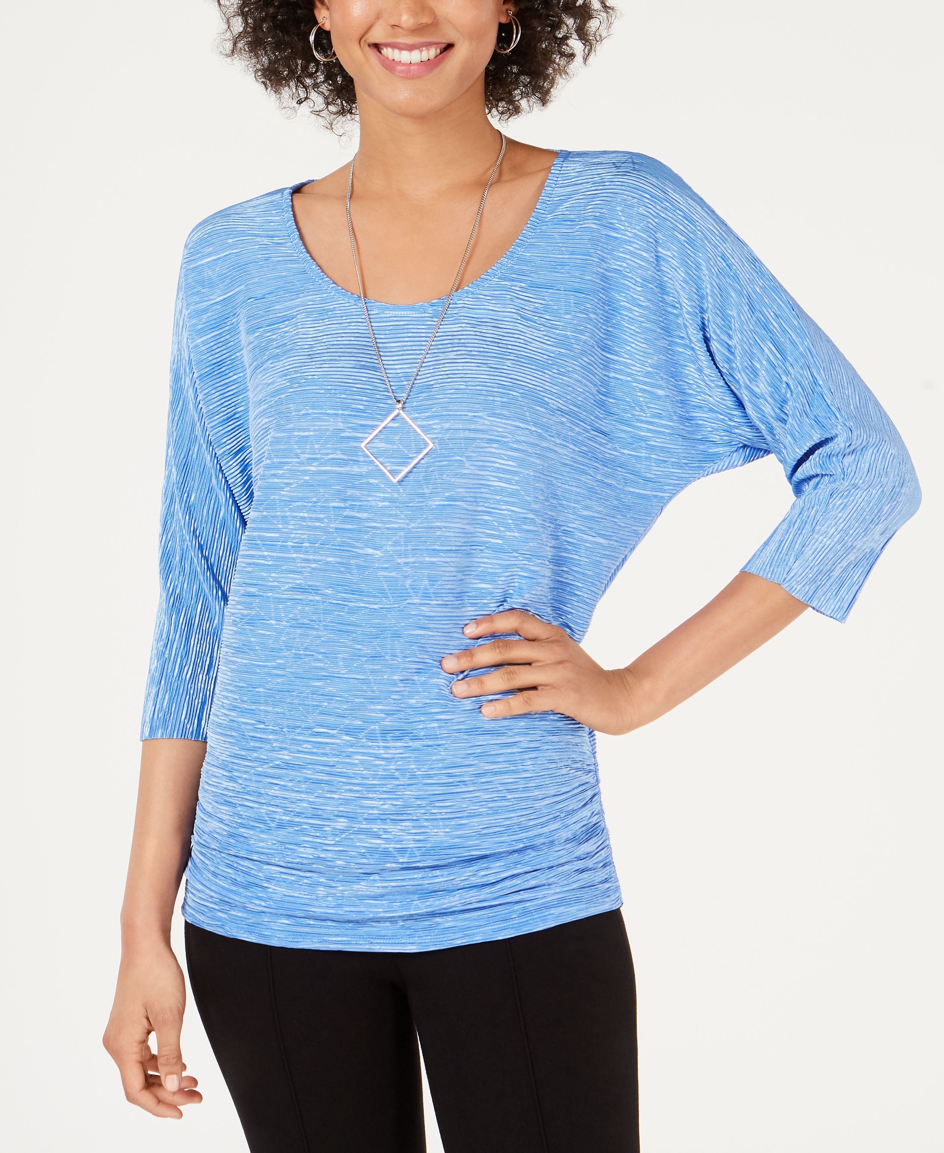 JM Collection Textured Dolman-Sleeve Necklace Top Marina XXL