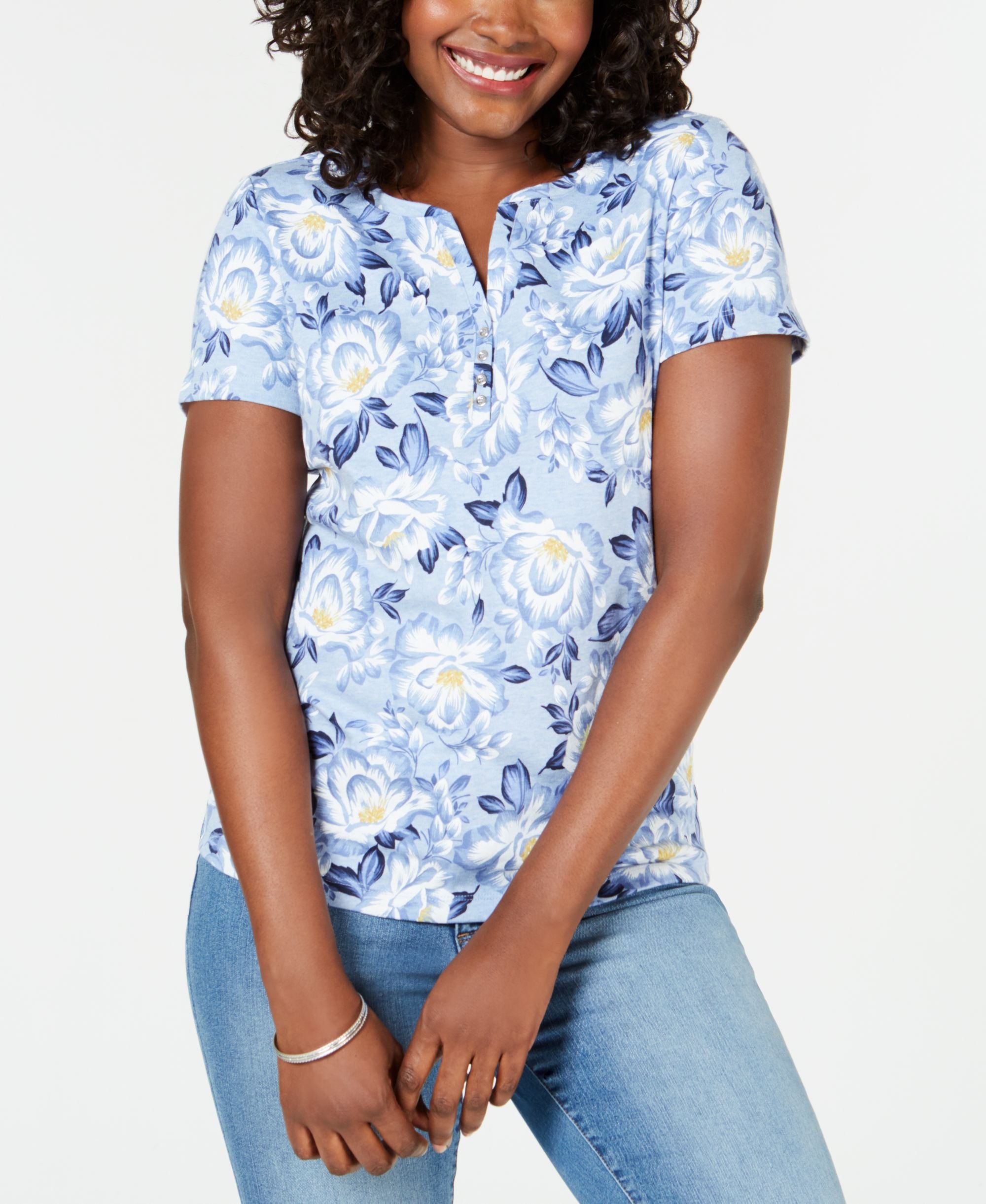 Printed Short-Sleeve Henley