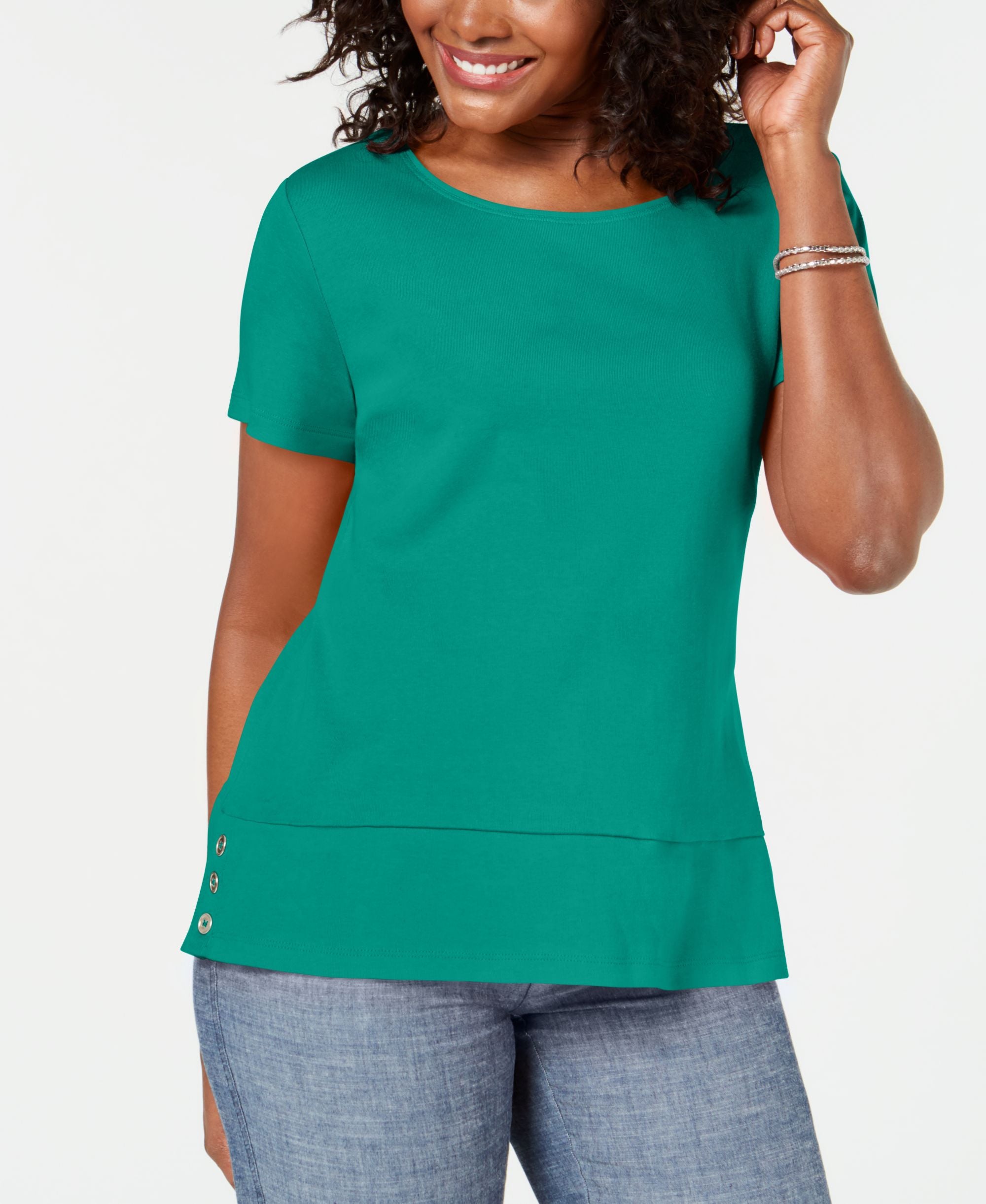 Karen Scott Button Hem Scoop Neck Top