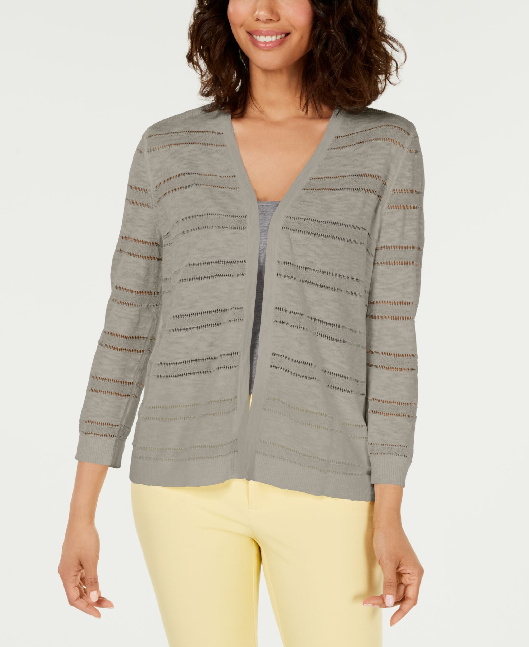 Petite Pointelle-Stripe Cardigan