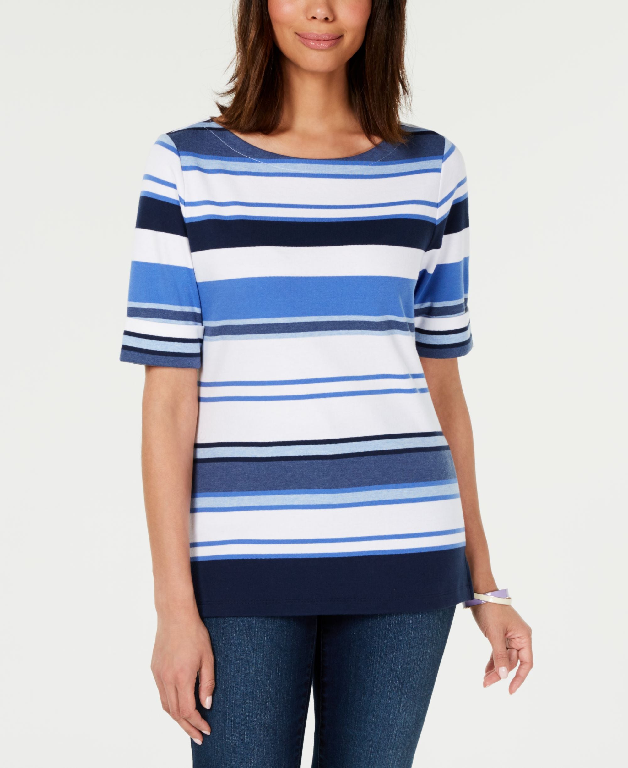 Striped Boat-Neck Top