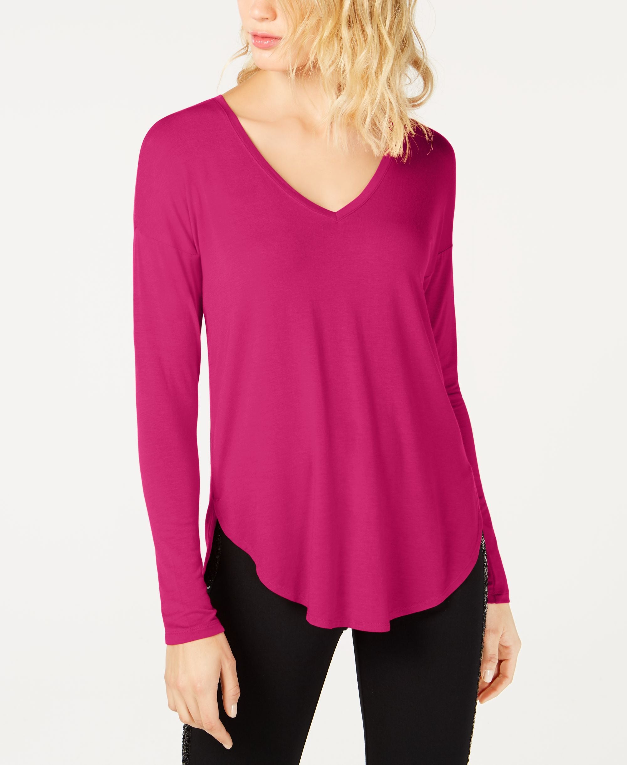 I.N.C. Plus Size V-Neck Curved-Hem T-Shirt