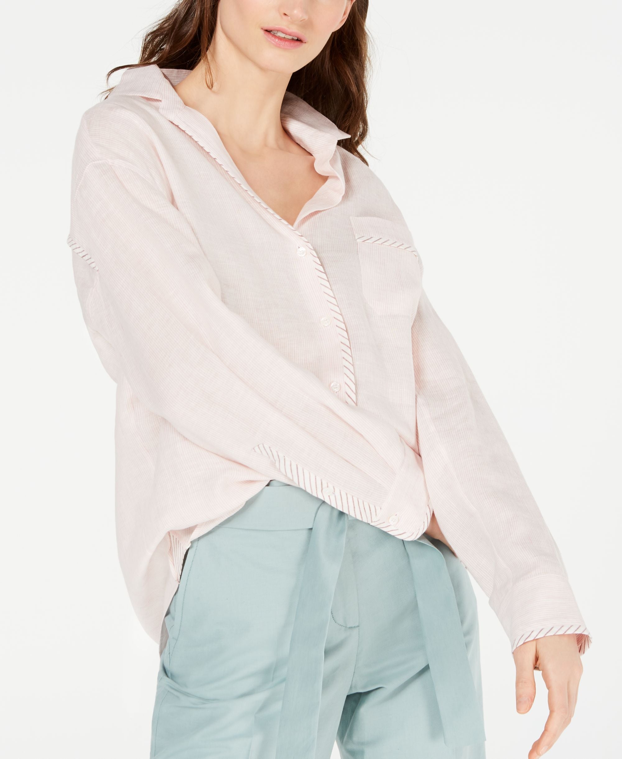 Weekend Max Mara Viadana Linen Striped Button Up Shirt