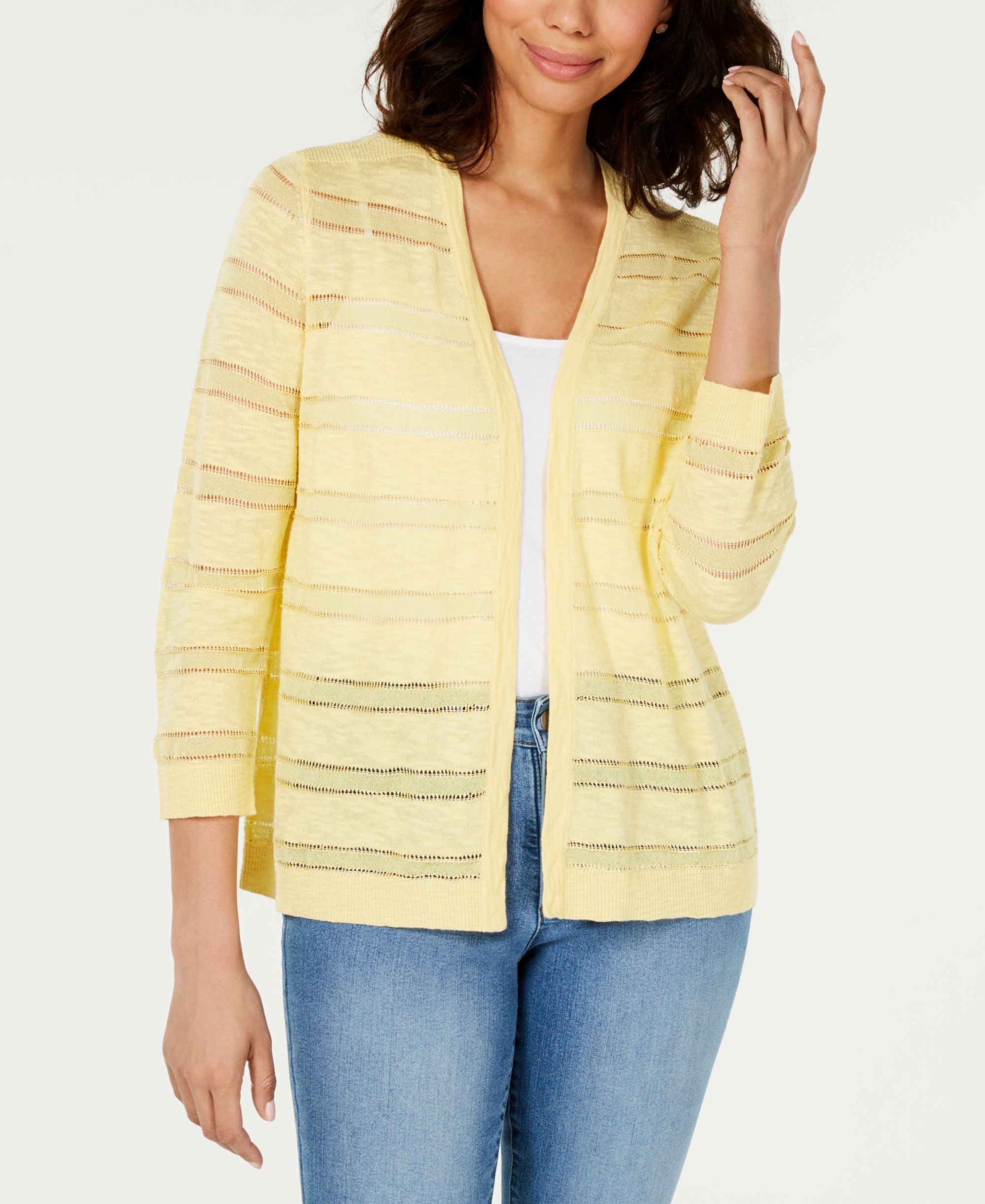 Petite Pointelle-Stripe Cardigan