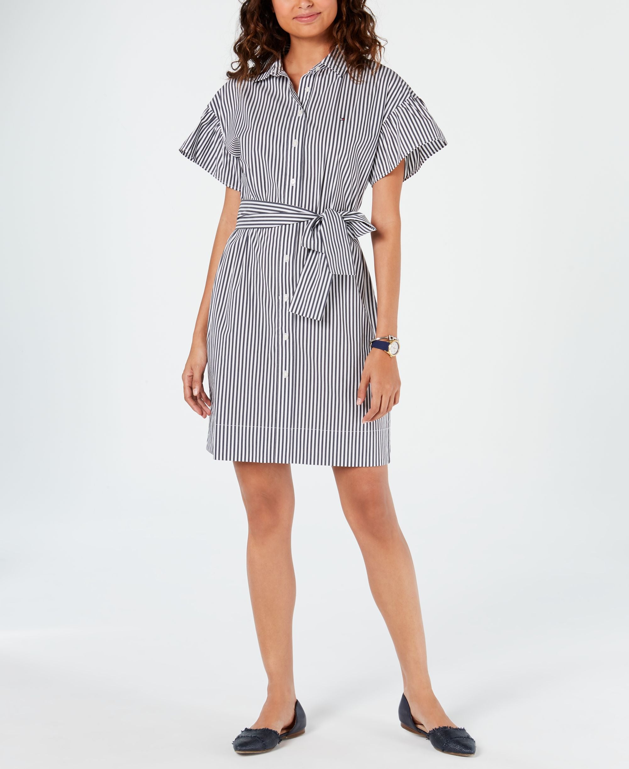 Tommy Hilfiger Belted Striped Shirtdress