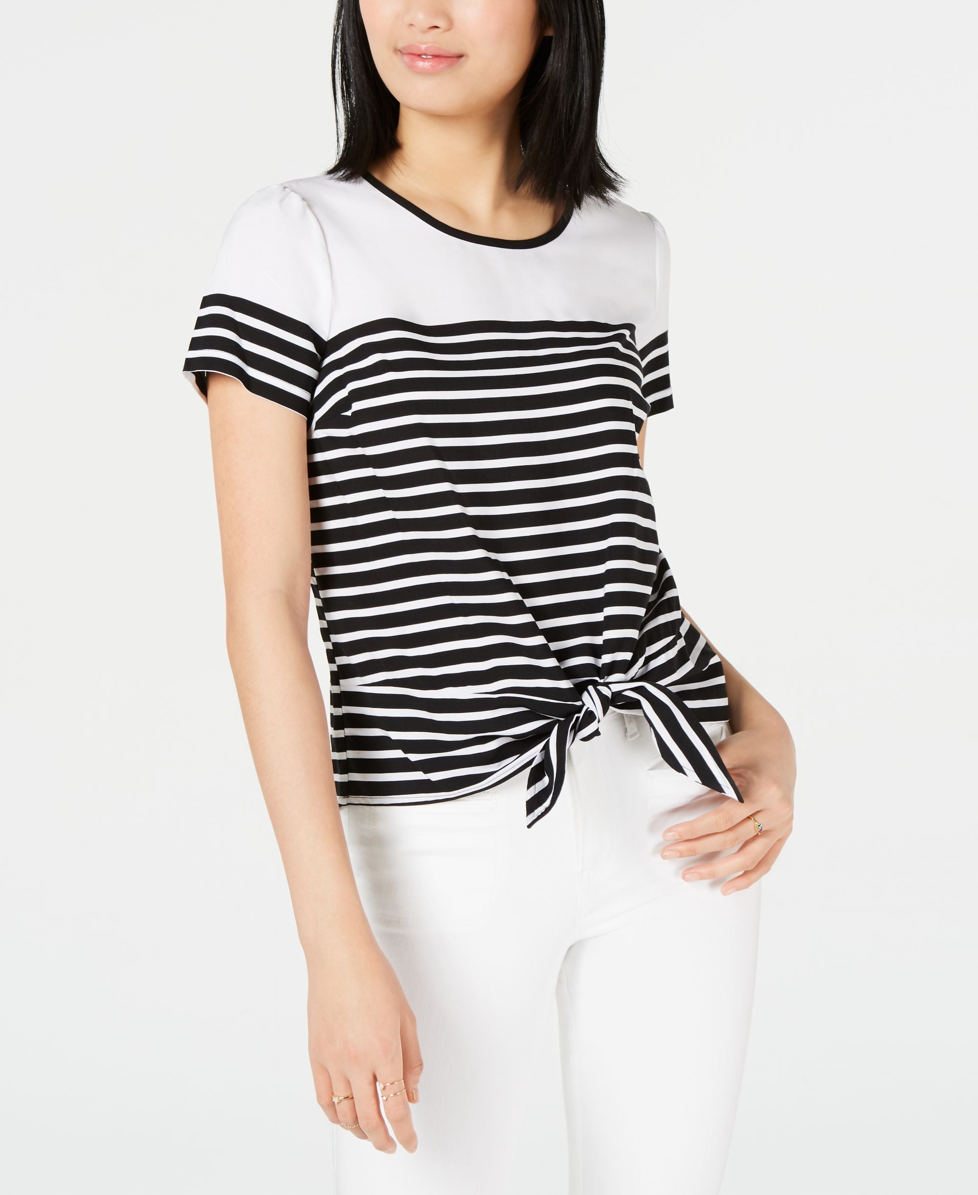 Striped Tie-Hem T-Shirt