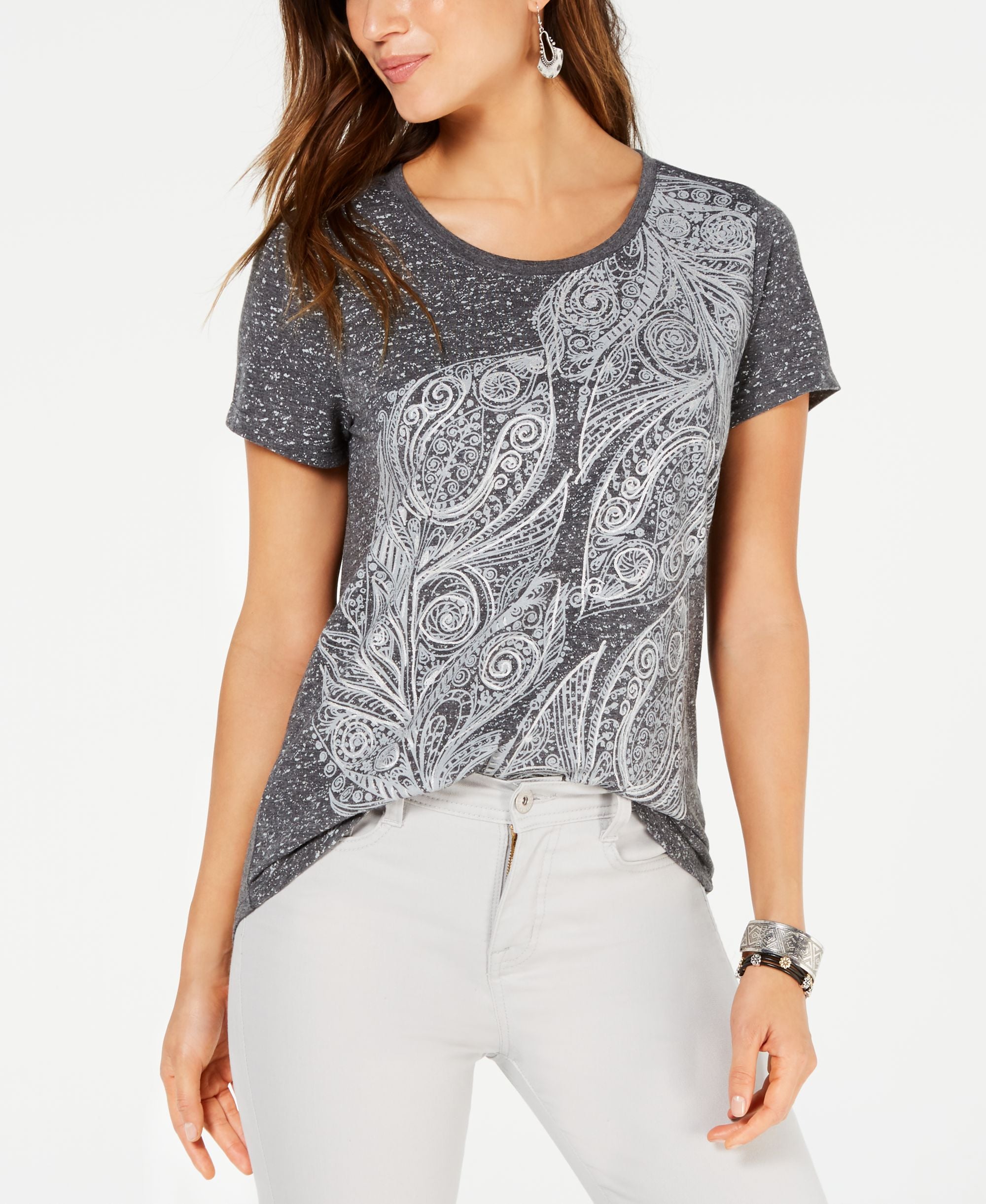 Style & Co Petite Feathers Graphic Print T-Shirt
