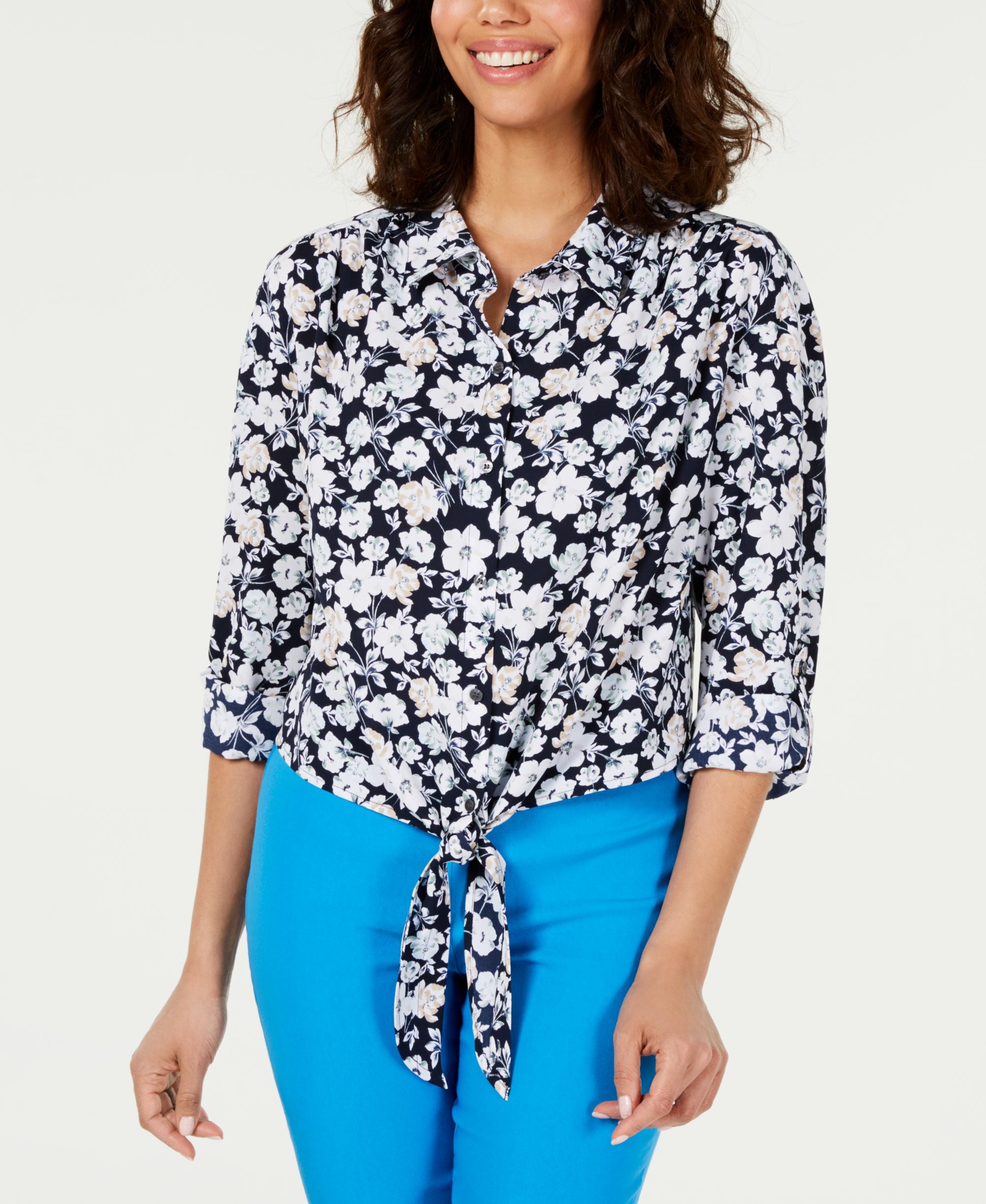 Printed Tie-Front Shirt