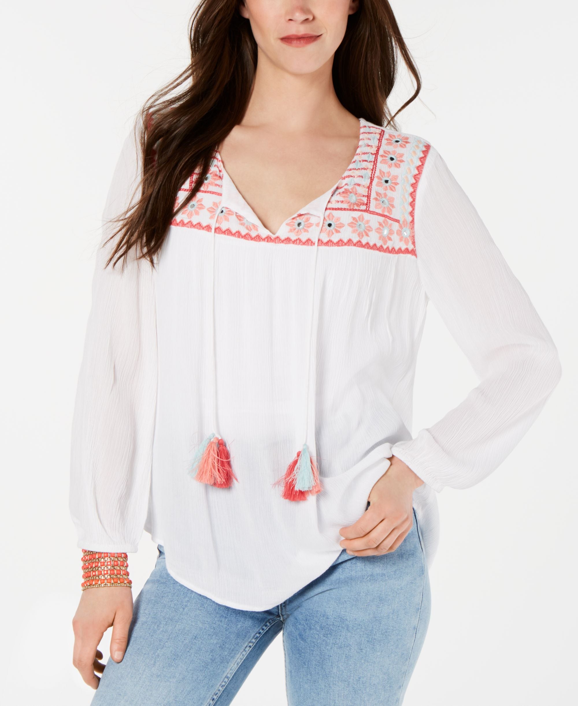 Style & Co Embroidered Long Sleeve Top
