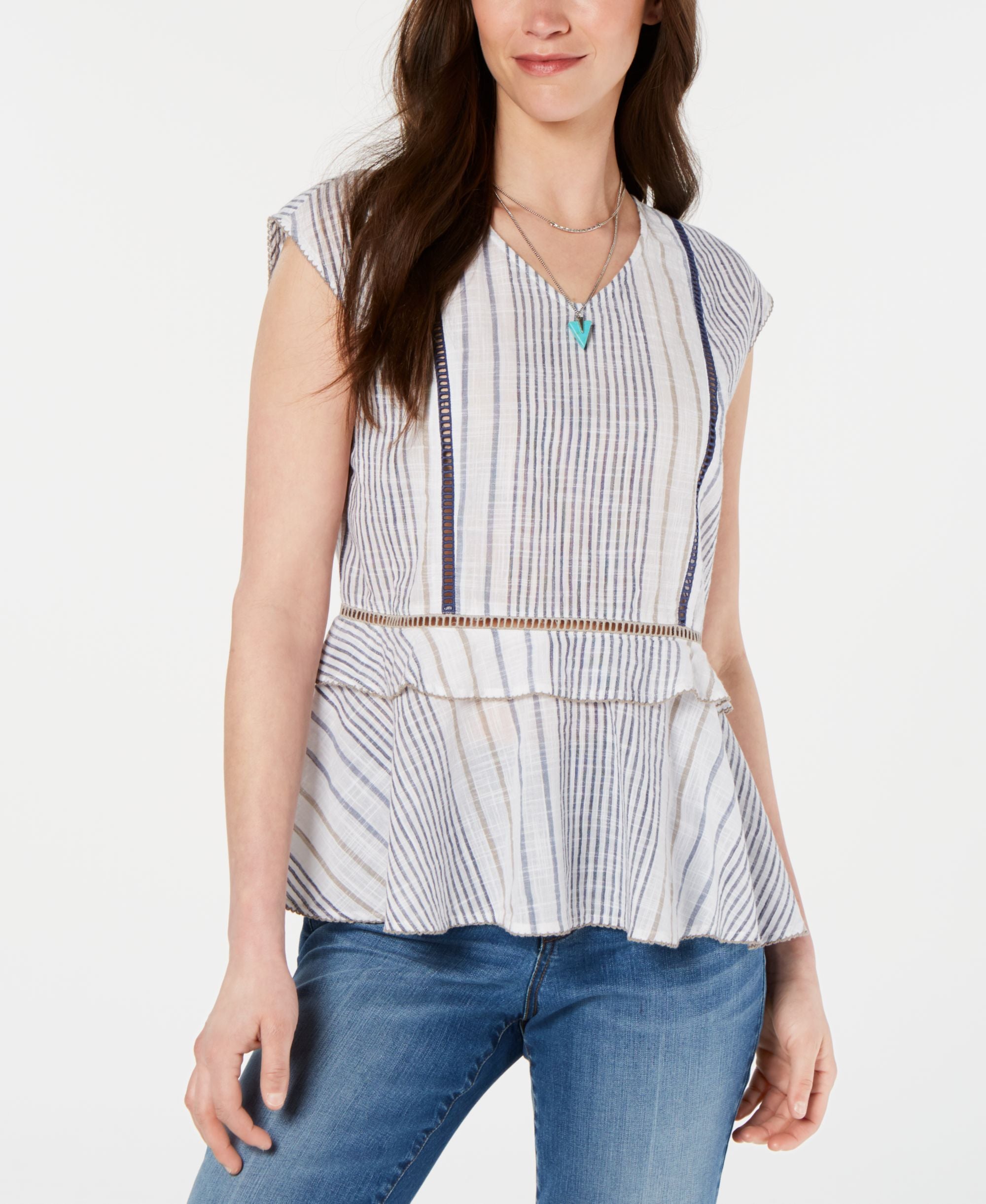 Style & Co Printed Peplum Hem Top