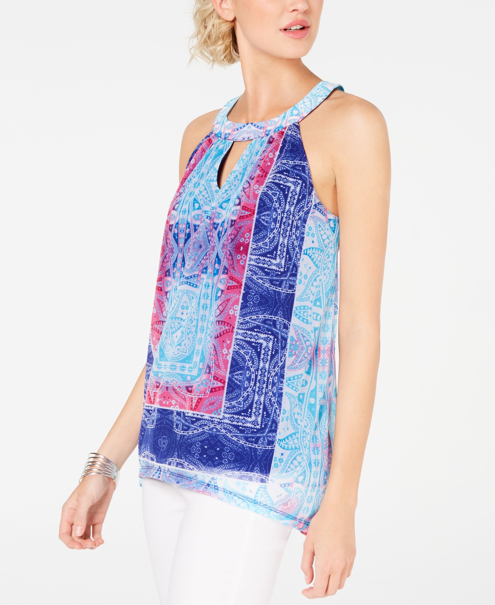 INC Printed Keyhole Halter Top