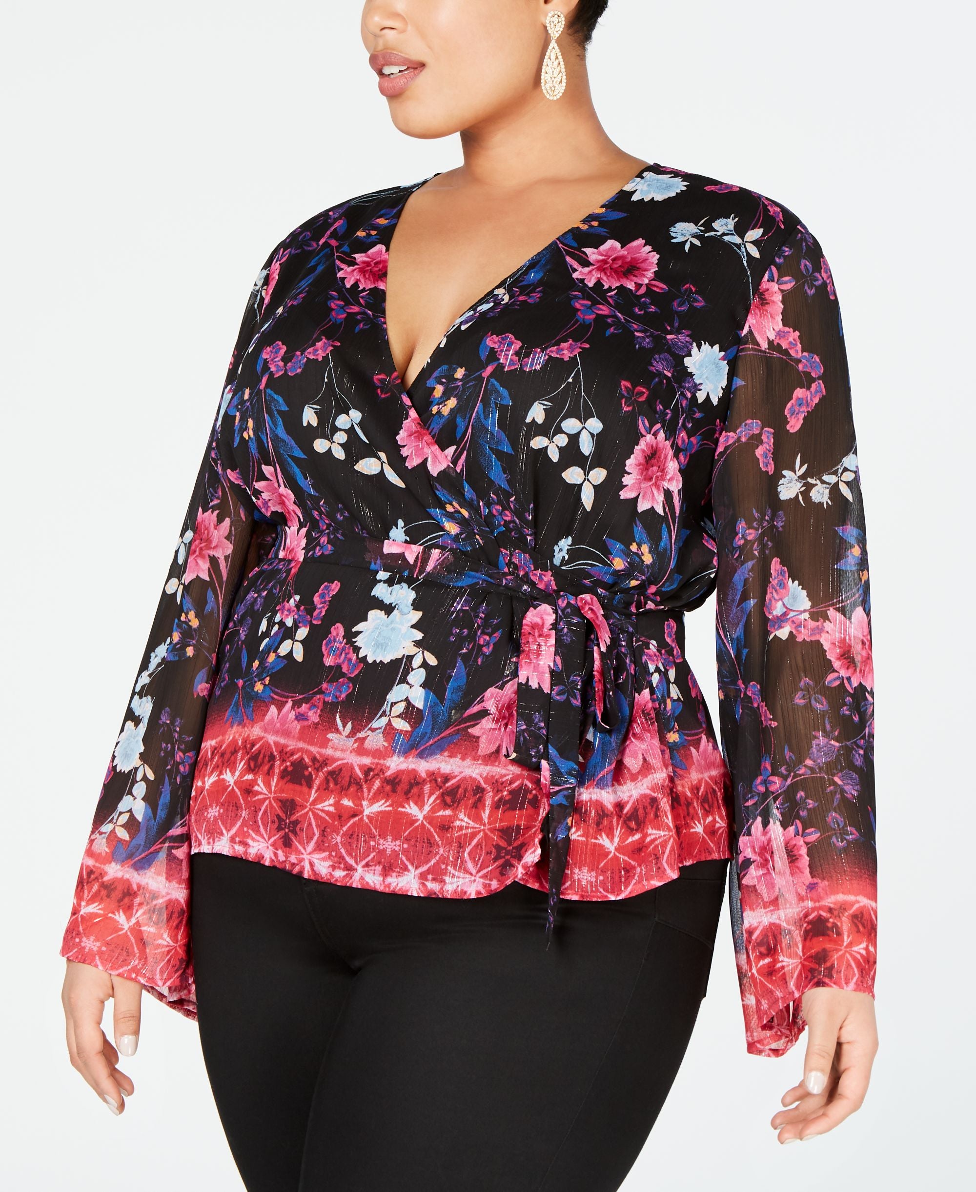 Plus Size Printed Wrap Top
