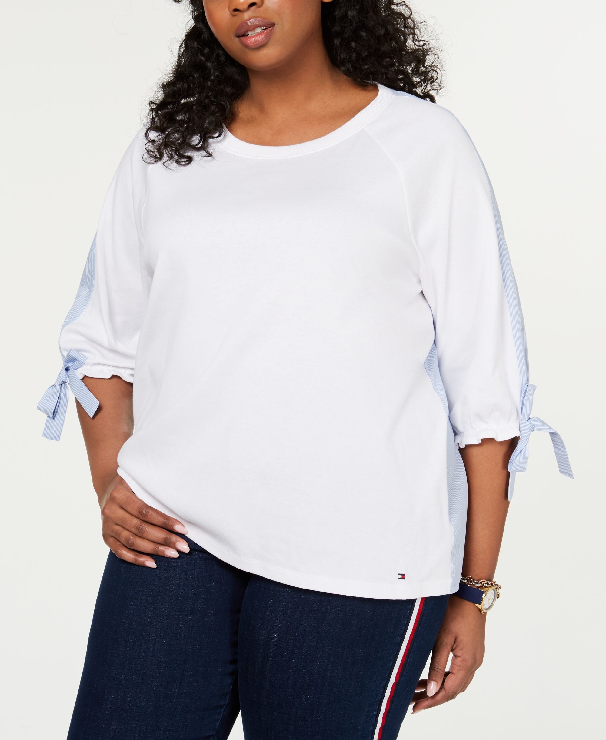 Tommy Hilfiger Plus Size Cotton Tie Cuff Top