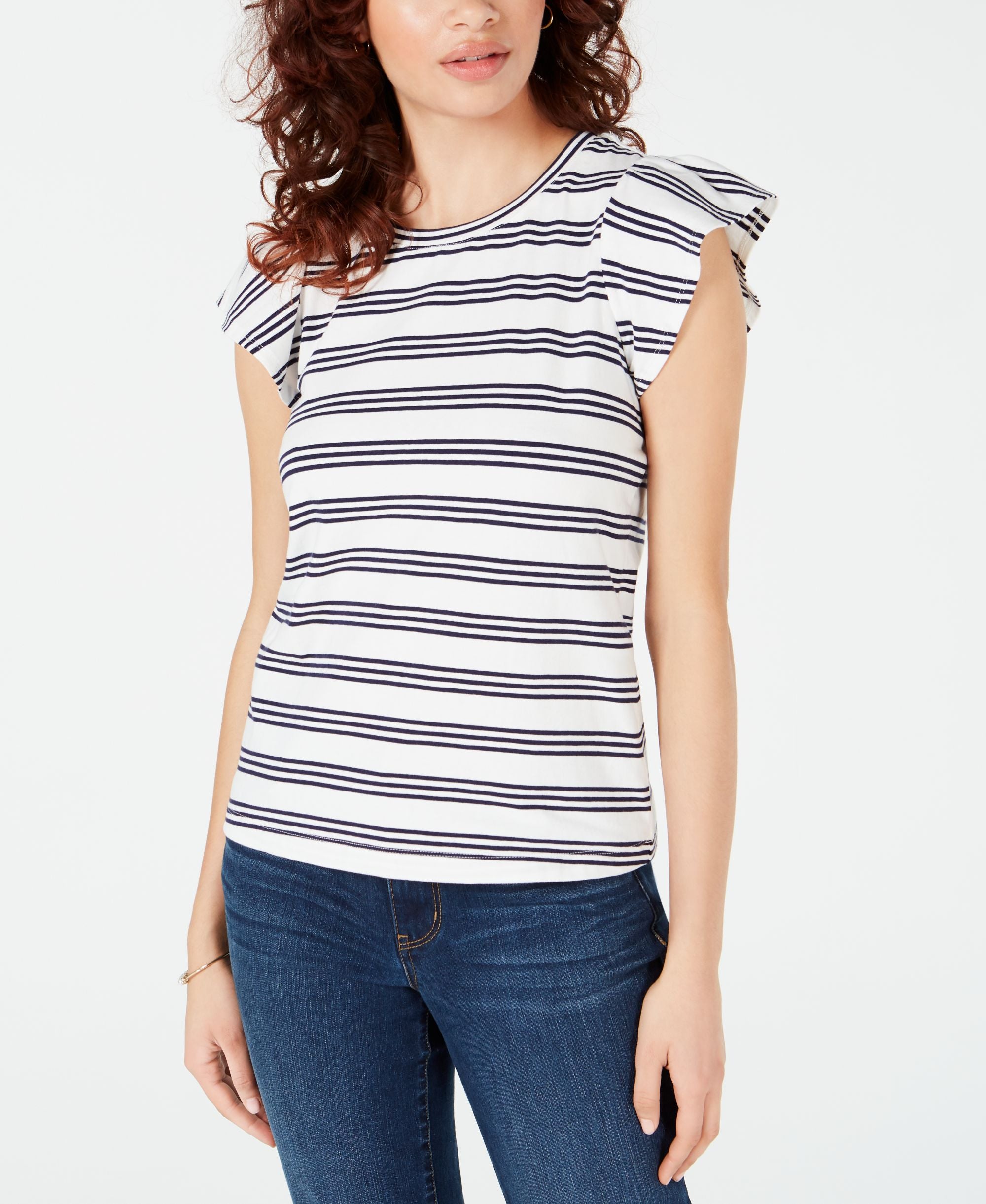 Maison Jules Striped Flutter Sleeve Top