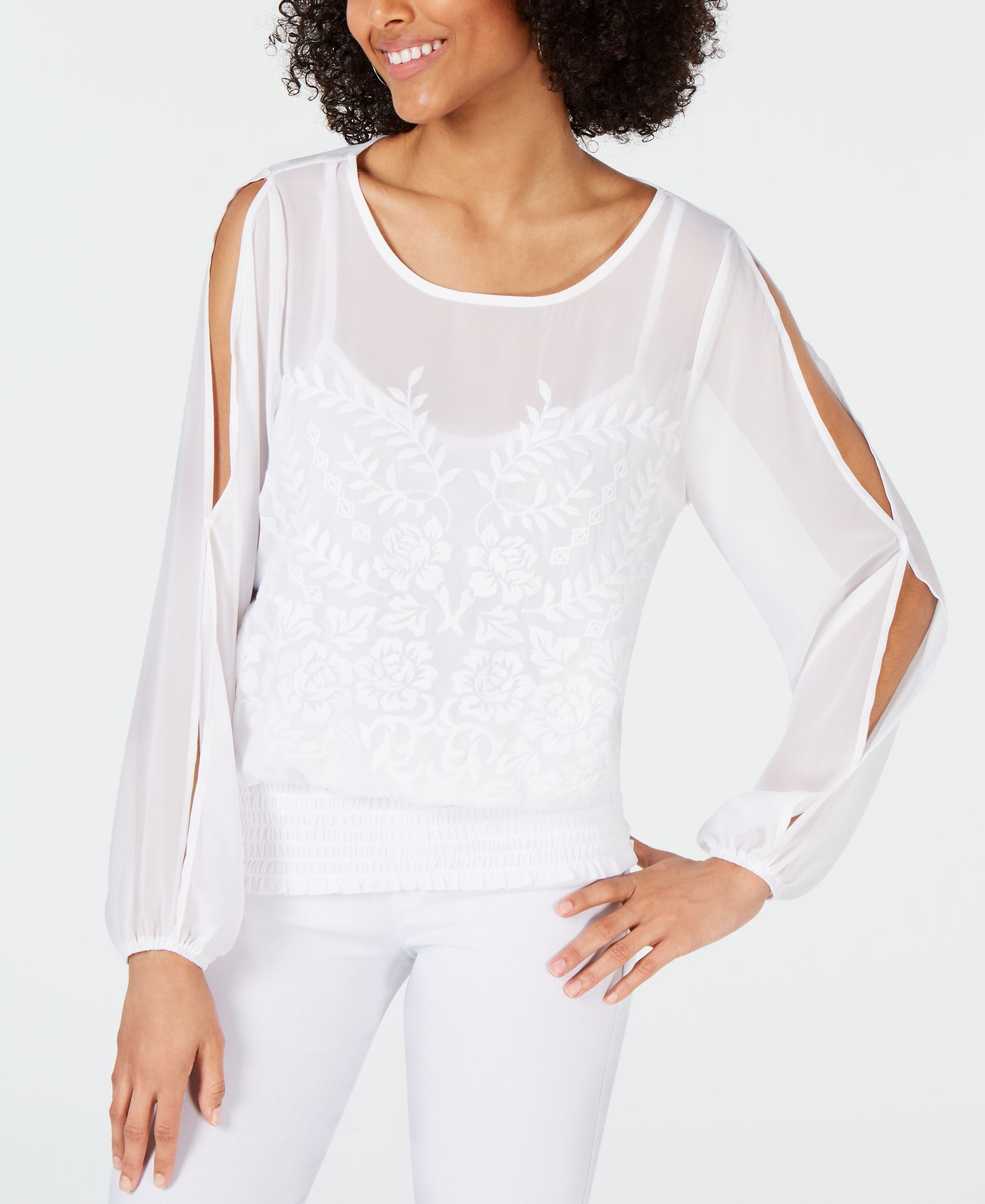 Embroidered Cold Shoulder Top