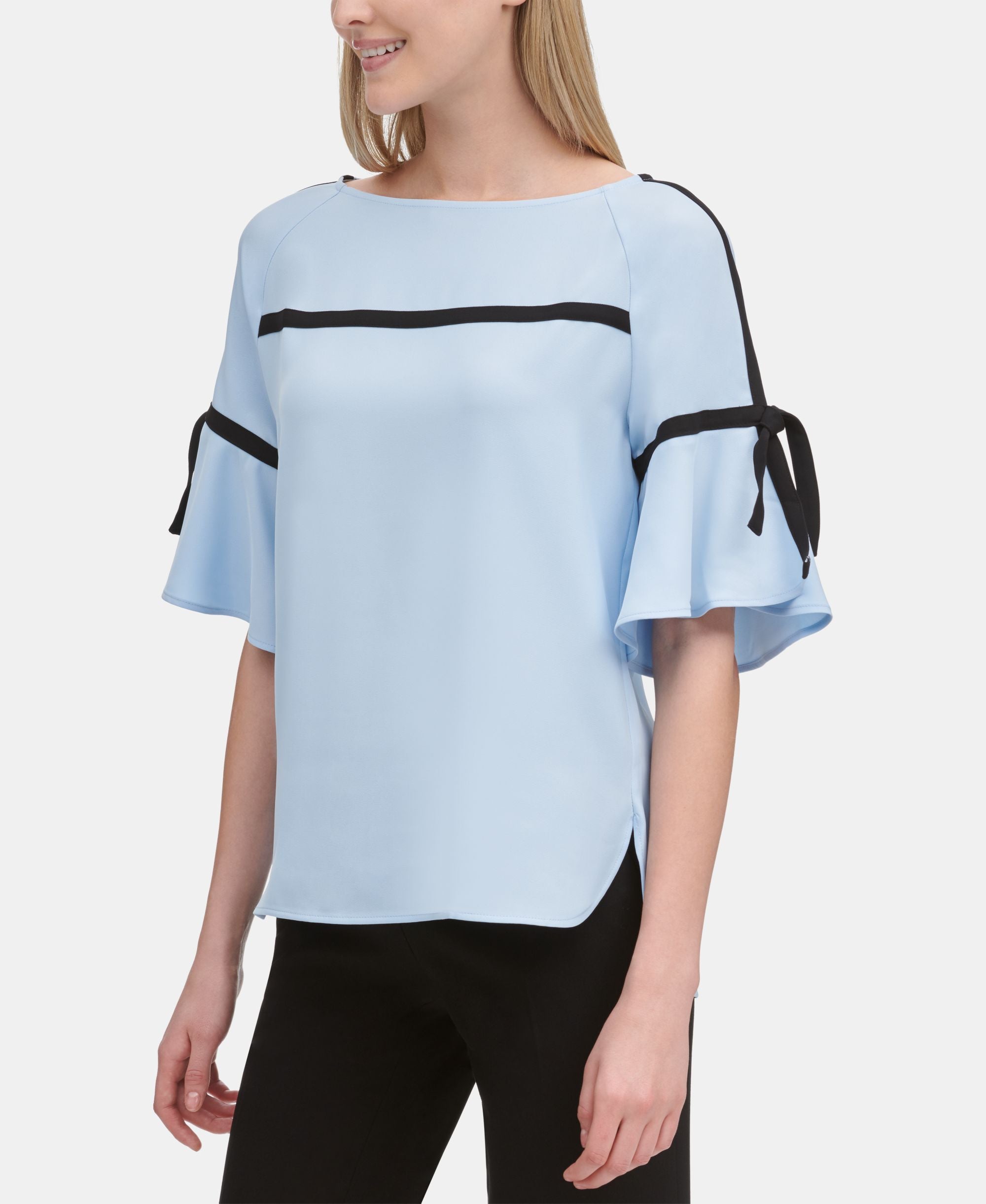 Calvin Klein Contrast Trim Flutter Sleeve Top