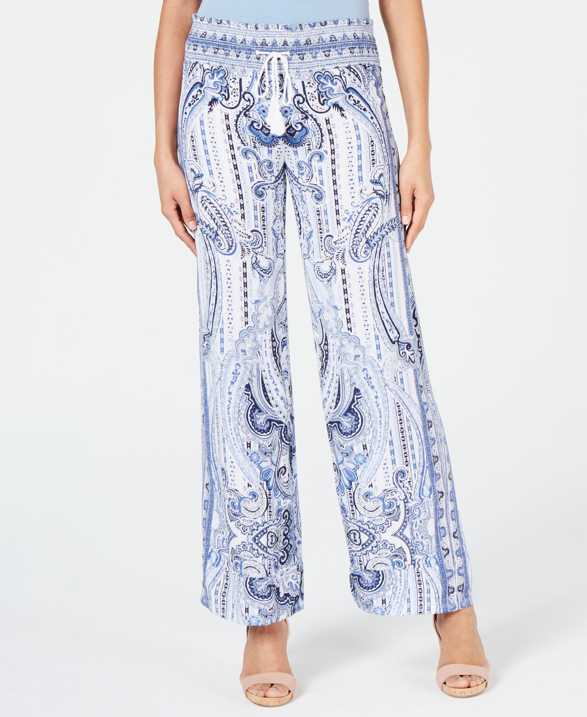 INC Printed Drawstring Wide-Leg Pants