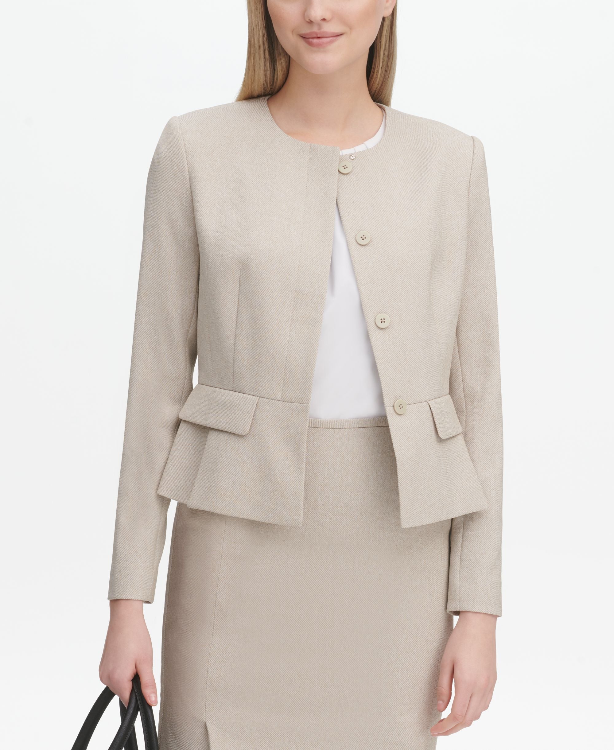 Calvin Klein Twill Collarless Peplum Jacket