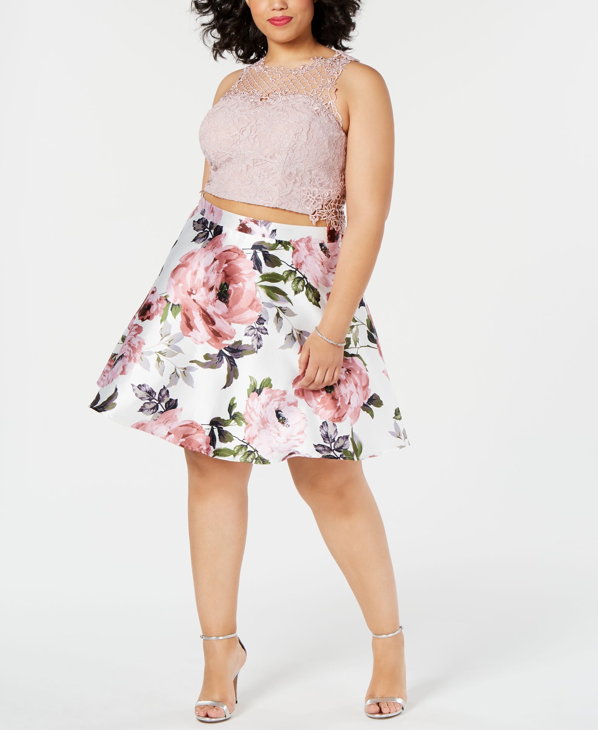 City Studios Juniors Trendy Plus Size Two Piece Lace Dress