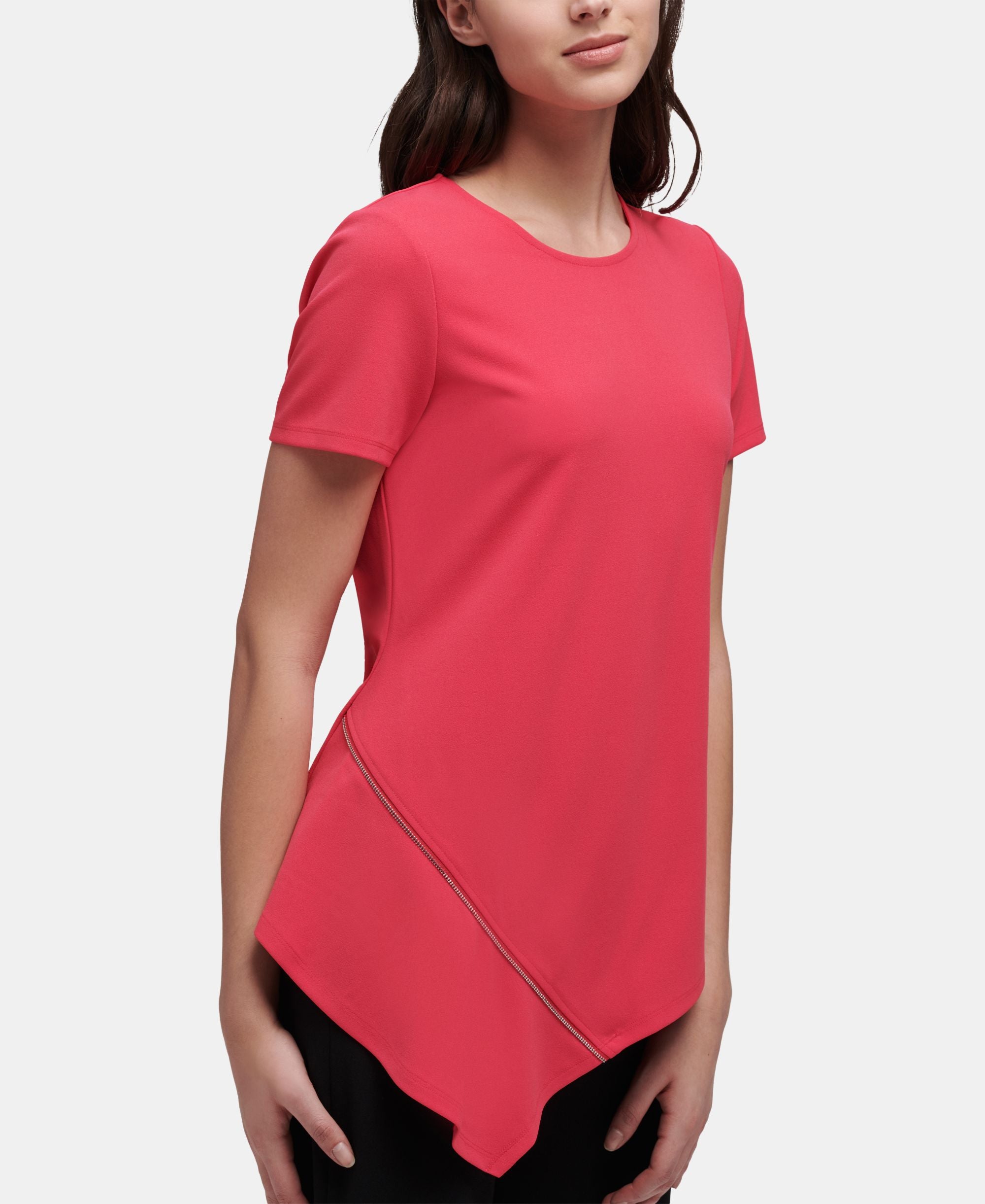 DKNY Zipper Trim Asymmetric Top