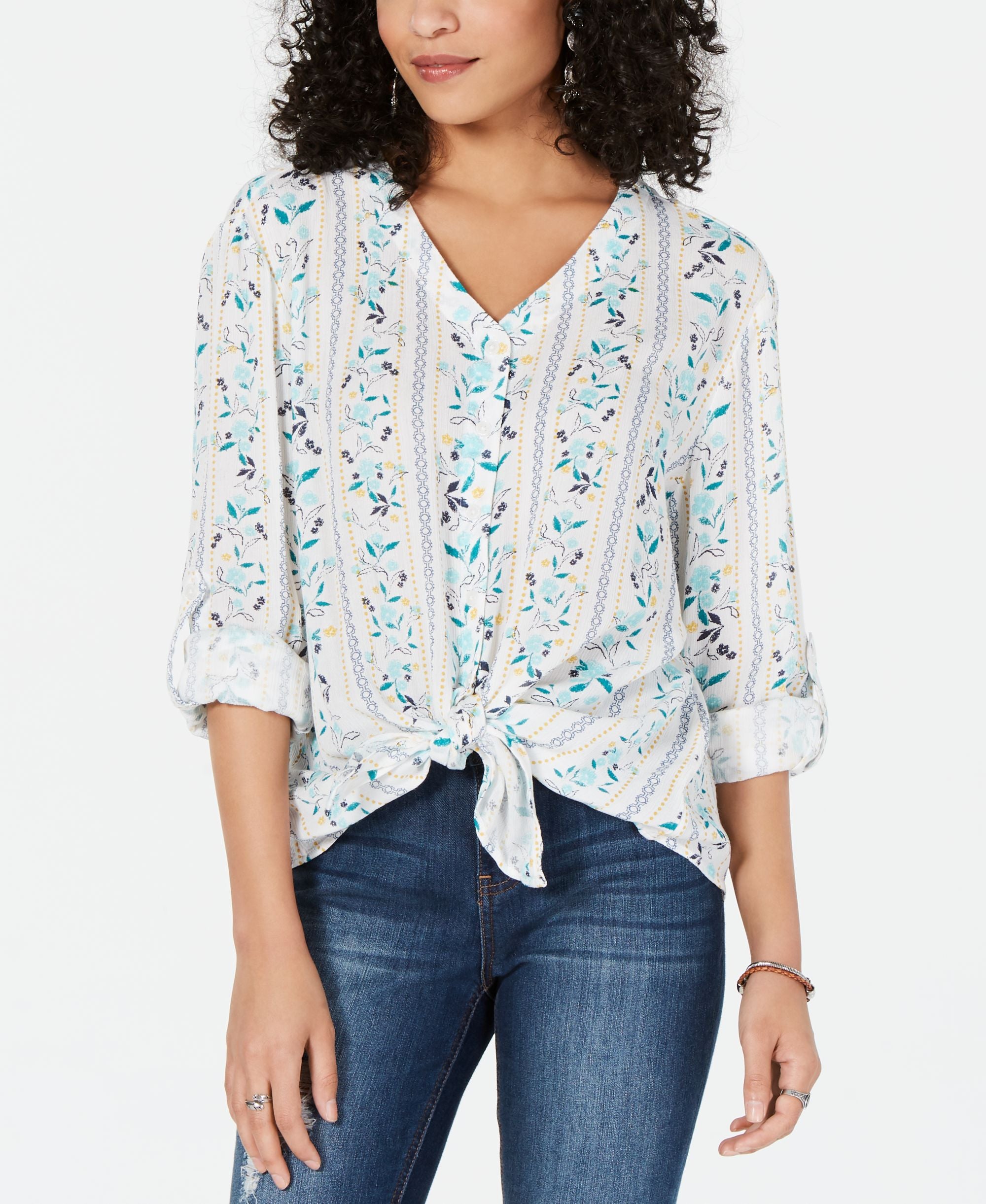 Style & Co Printed Tie Front Top