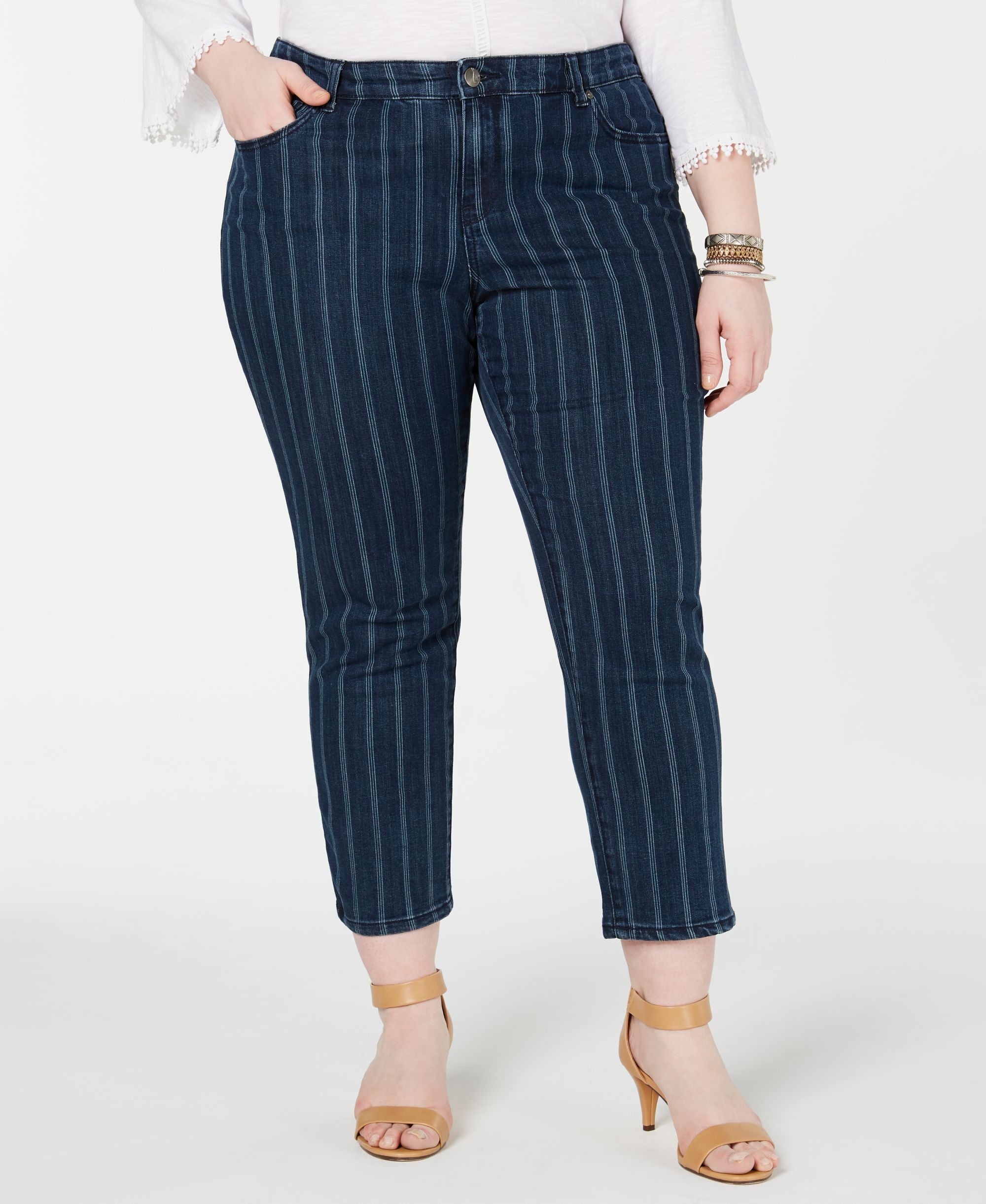Plus Size Striped Ankle Jeans