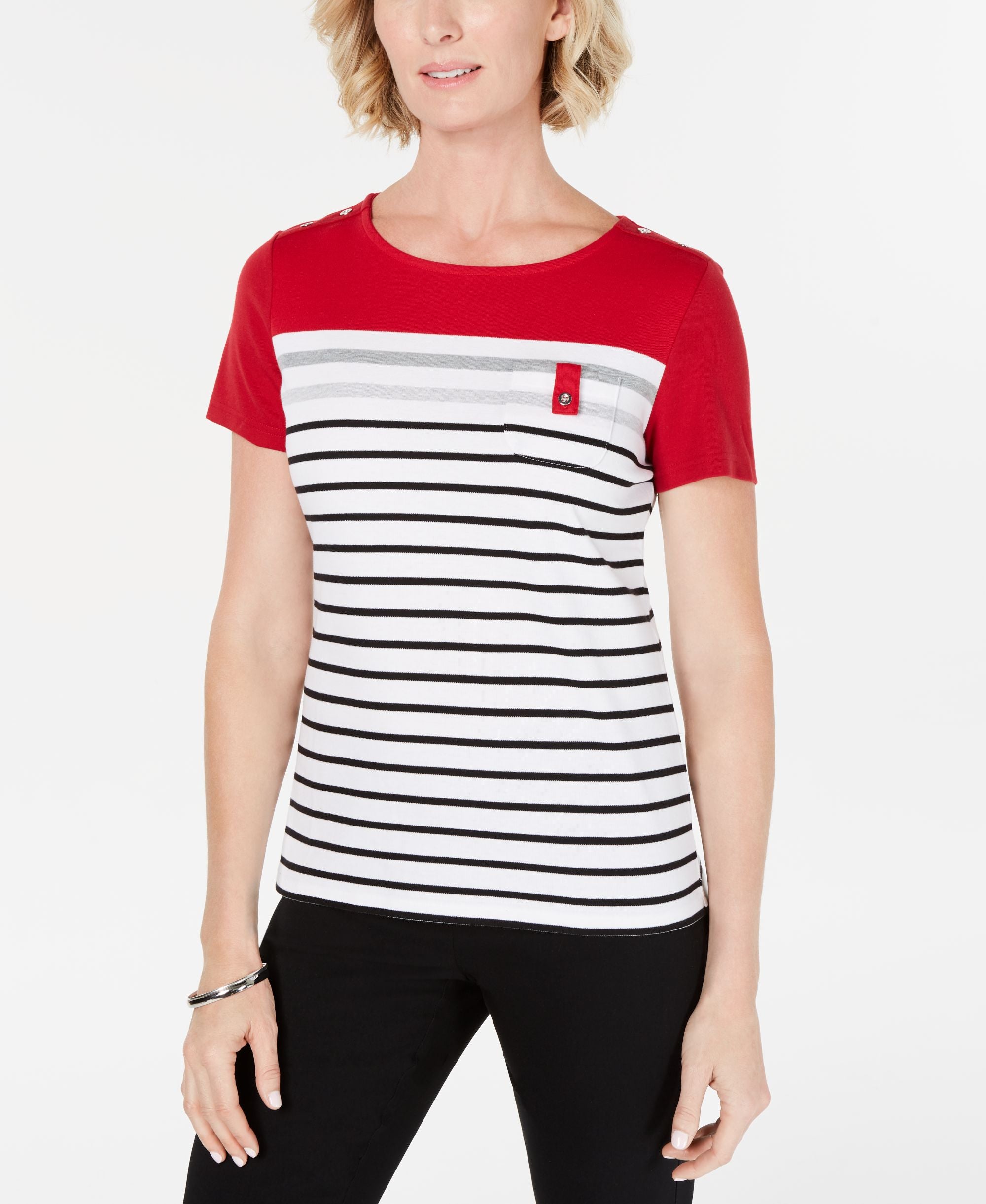 Karen Scott Petite Striped T-Shirt