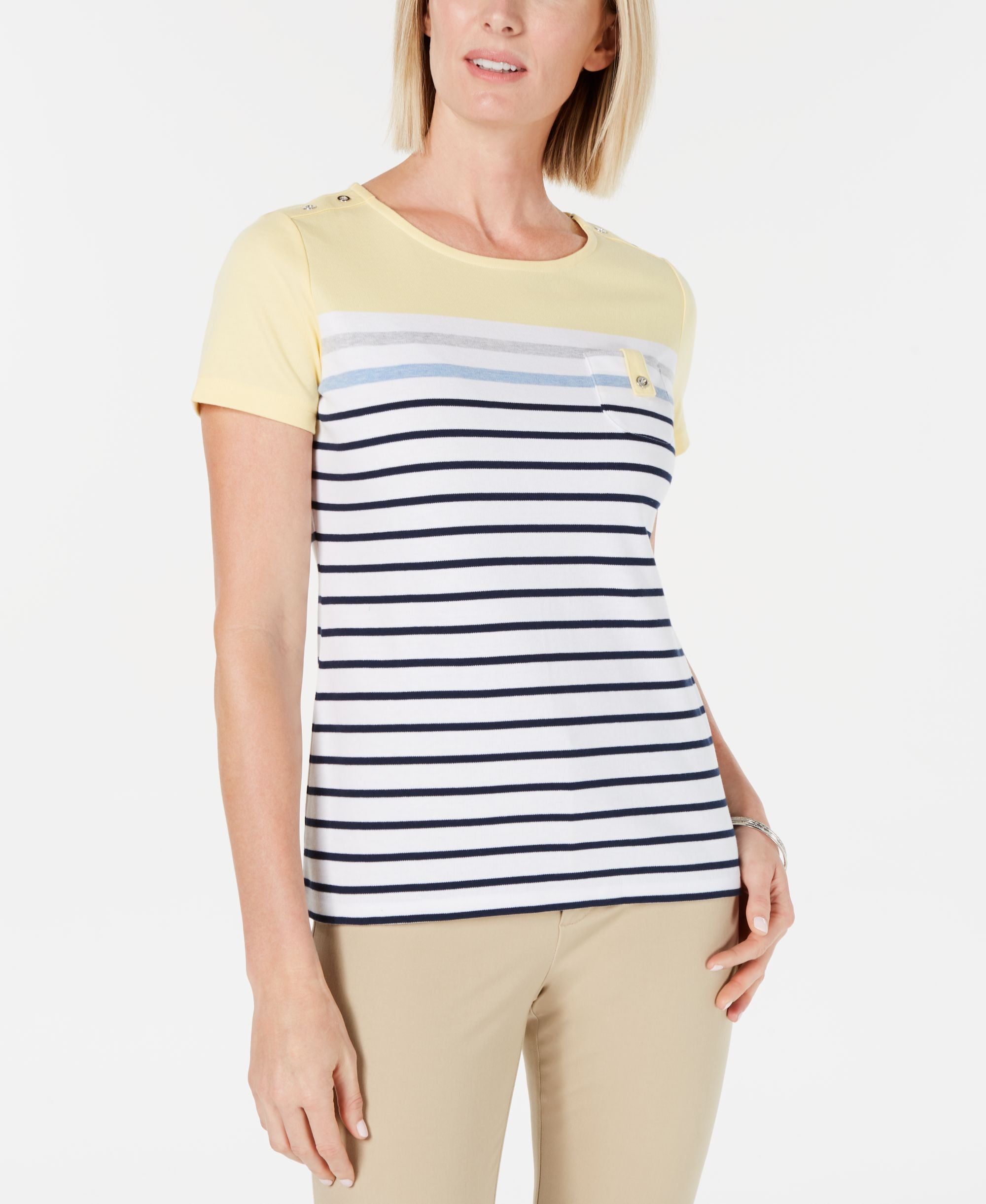 Sport Carmen Striped Button-Trim Top