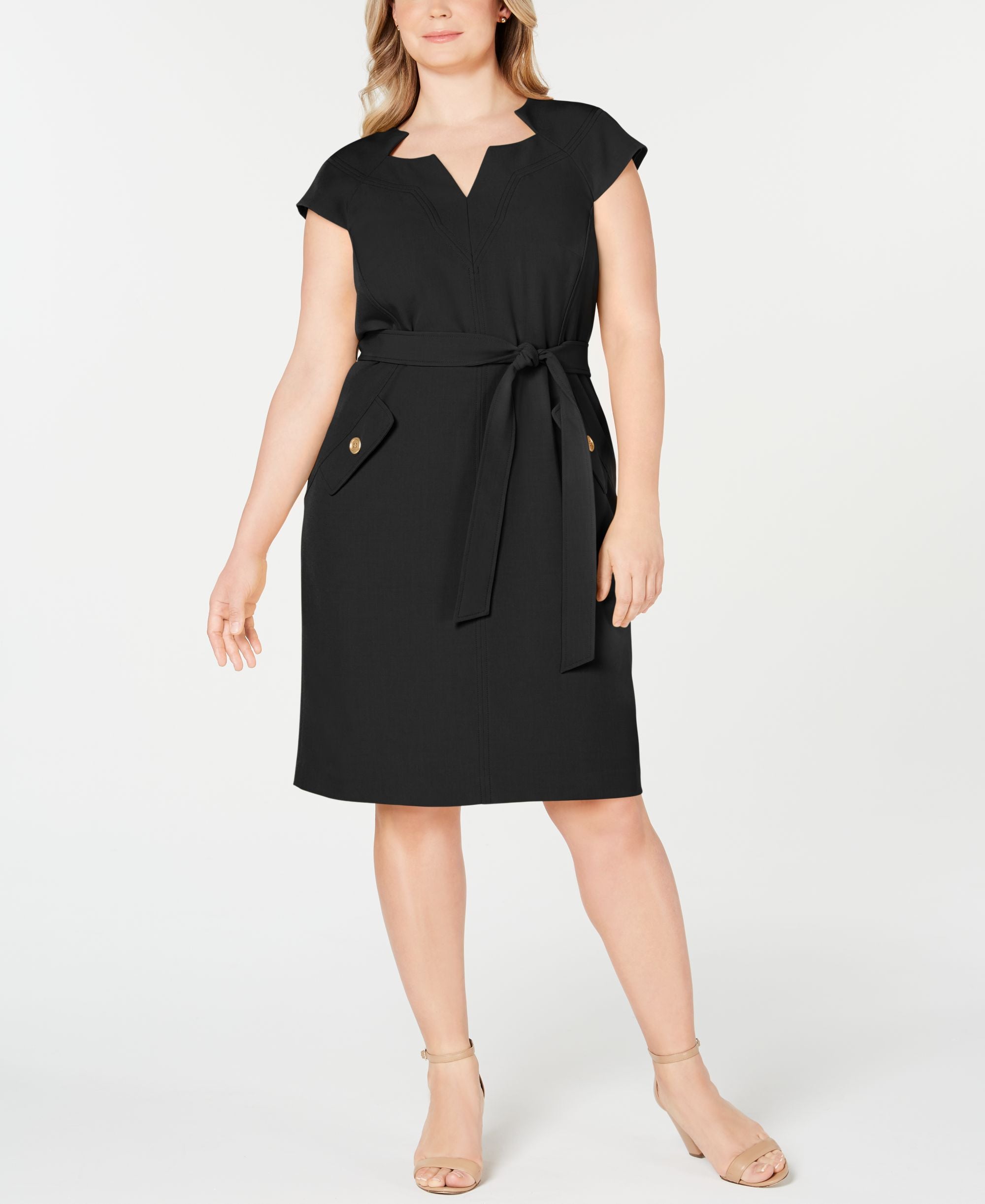 Kasper Plus Size Belted Stretch Crepe Dress