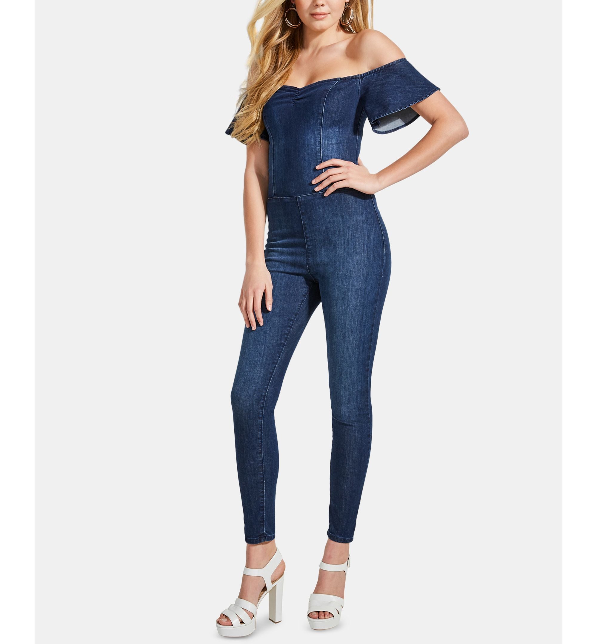 Guess Sala Off The Shoulder Denim Jumpsuit