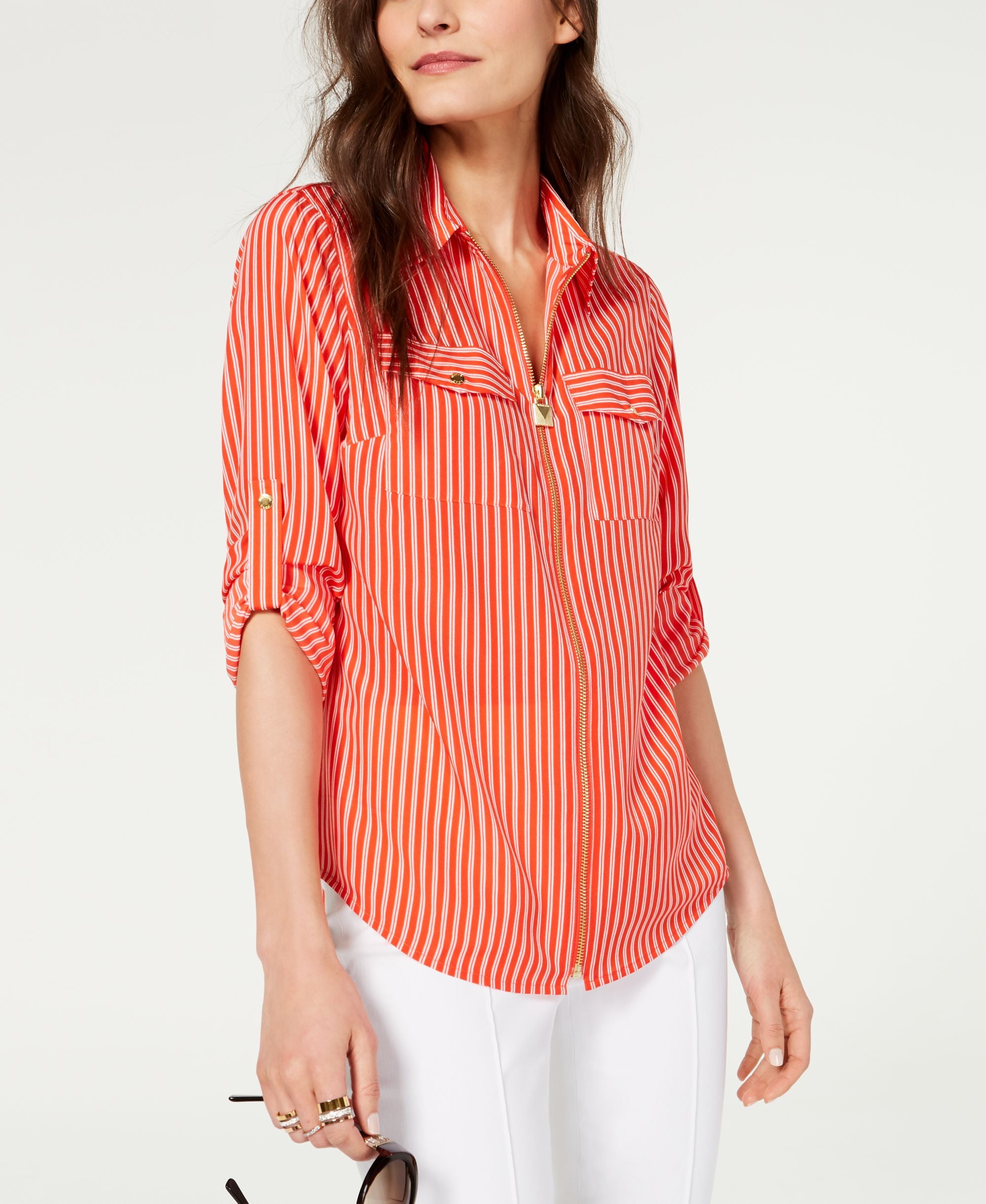 Michael Michael Kors Striped Zip Utility Shirt Sizes
