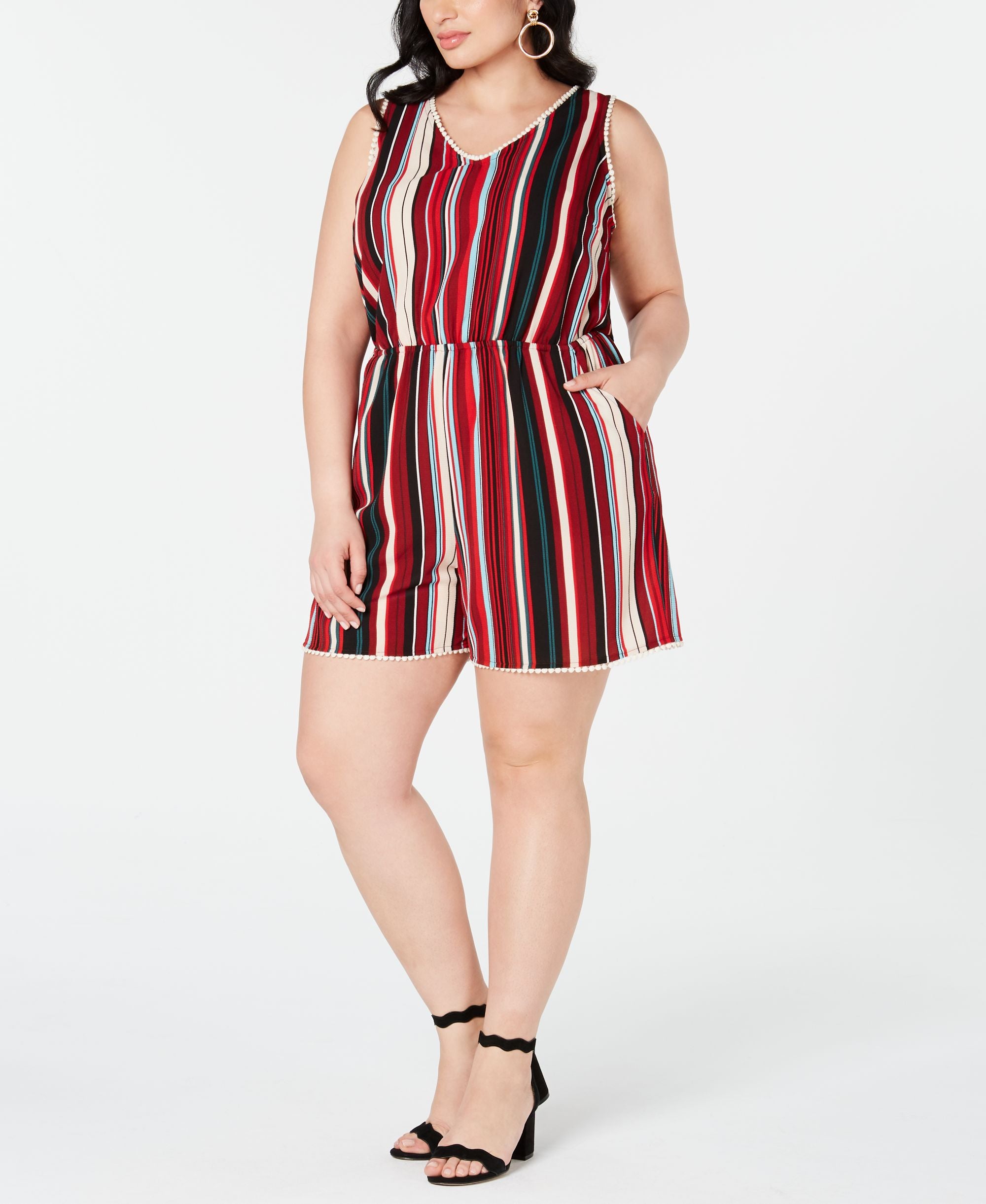 Love Squared Trendy Plus Size Striped V Back Romper
