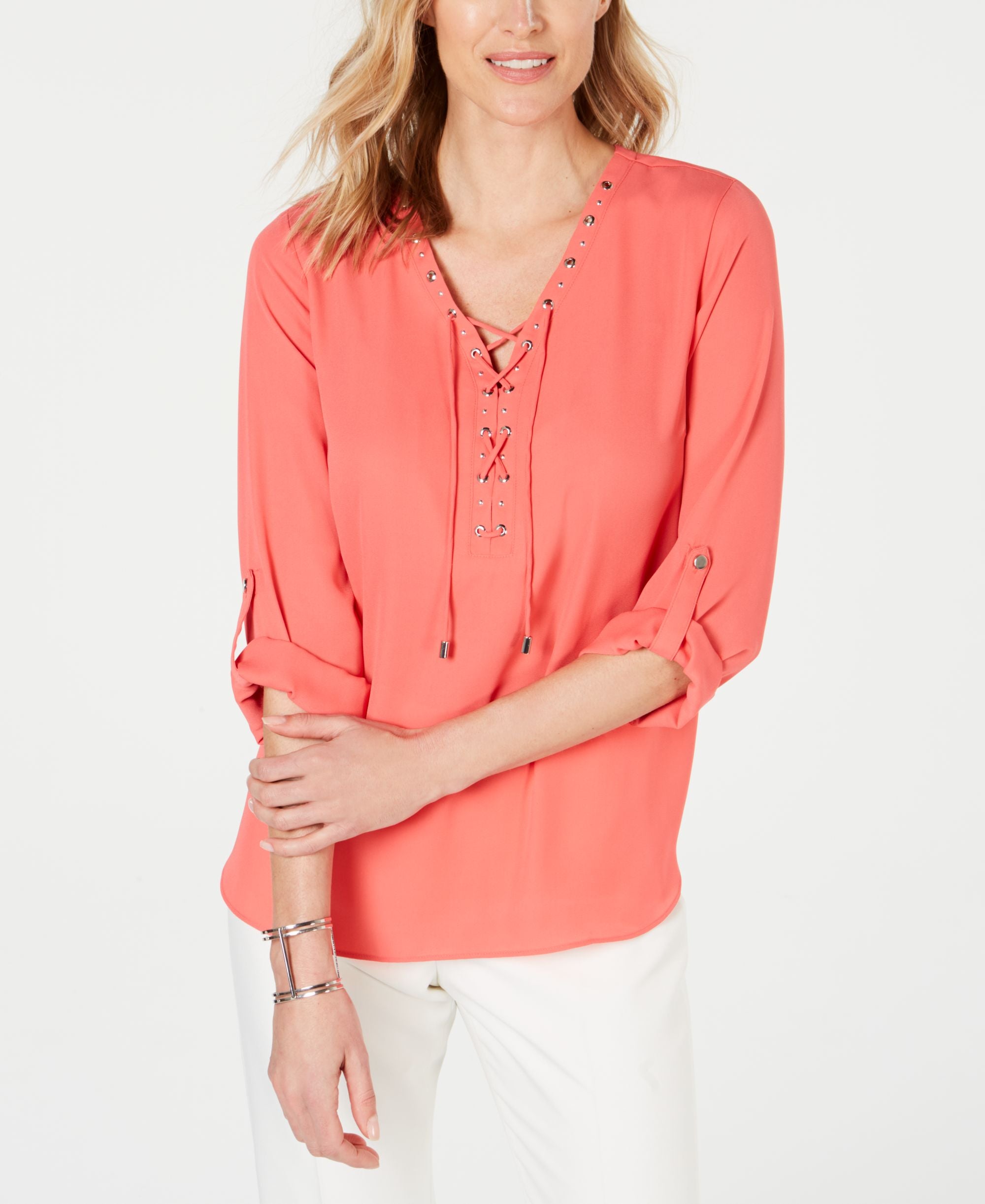 JM Collection Petite Lace Up Top