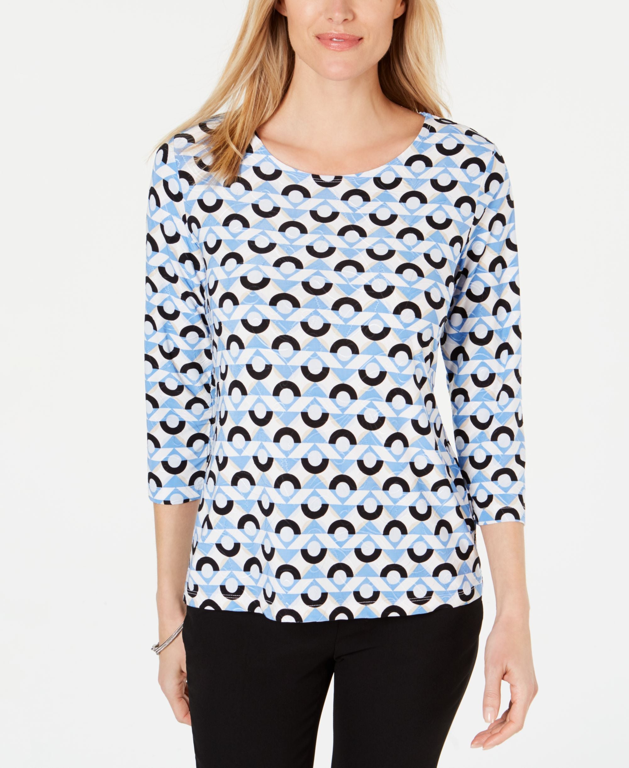 JM Collection Petite Printed Jacquard Top