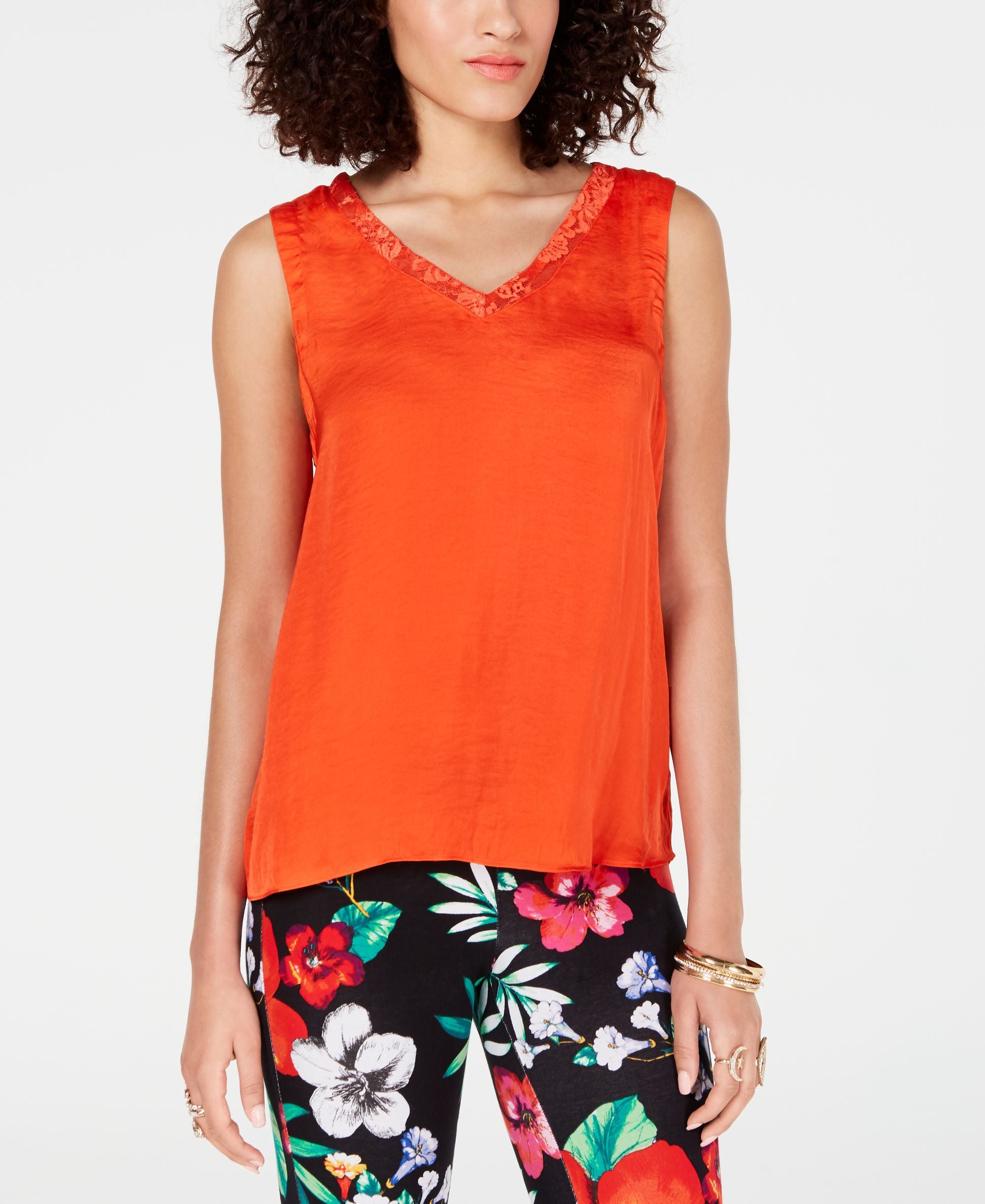 Thalia Sodi Lace Trim V Neck Tank Top