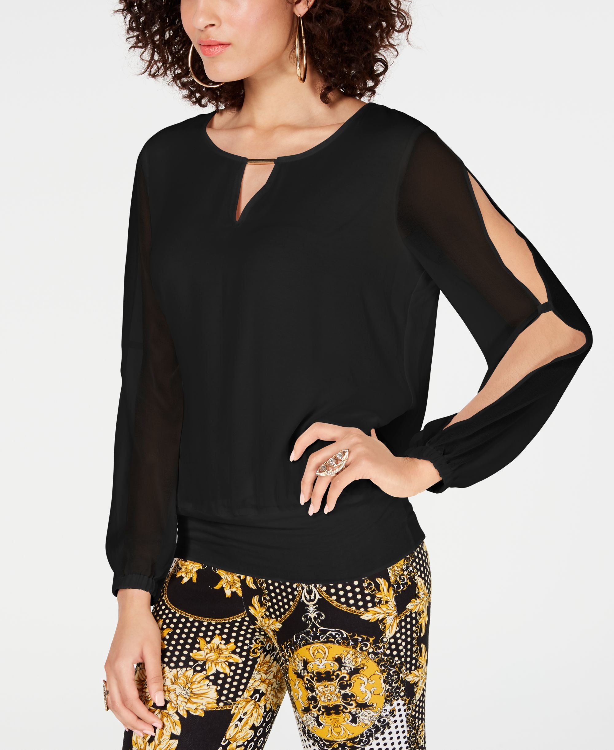 Banded-Hem Keyhole Top