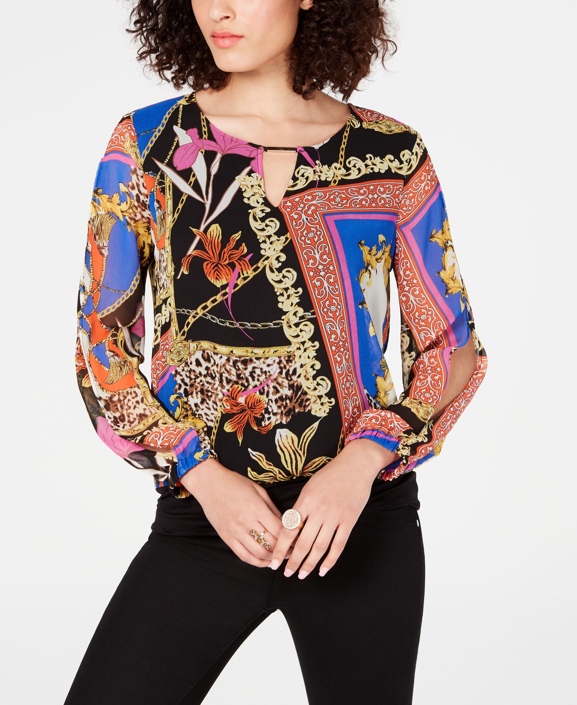 Banded-Hem Keyhole Top