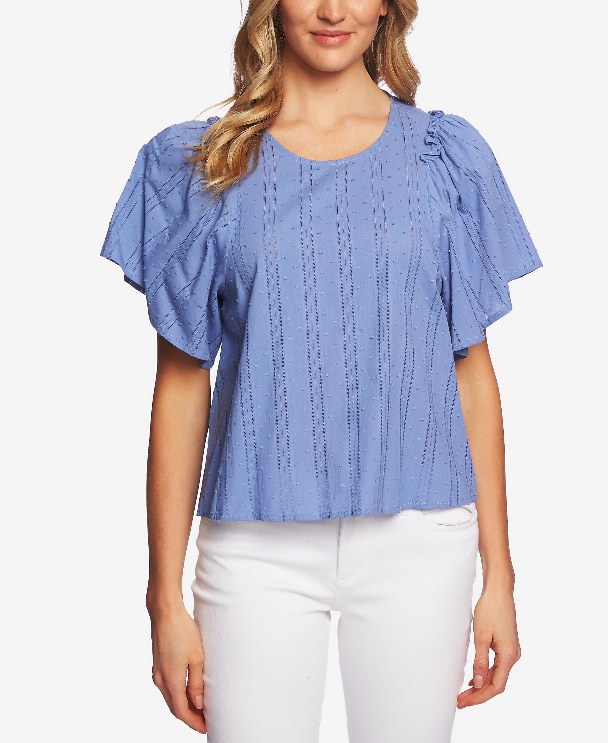 Cece Cotton Striped Flutter Sleeve Top