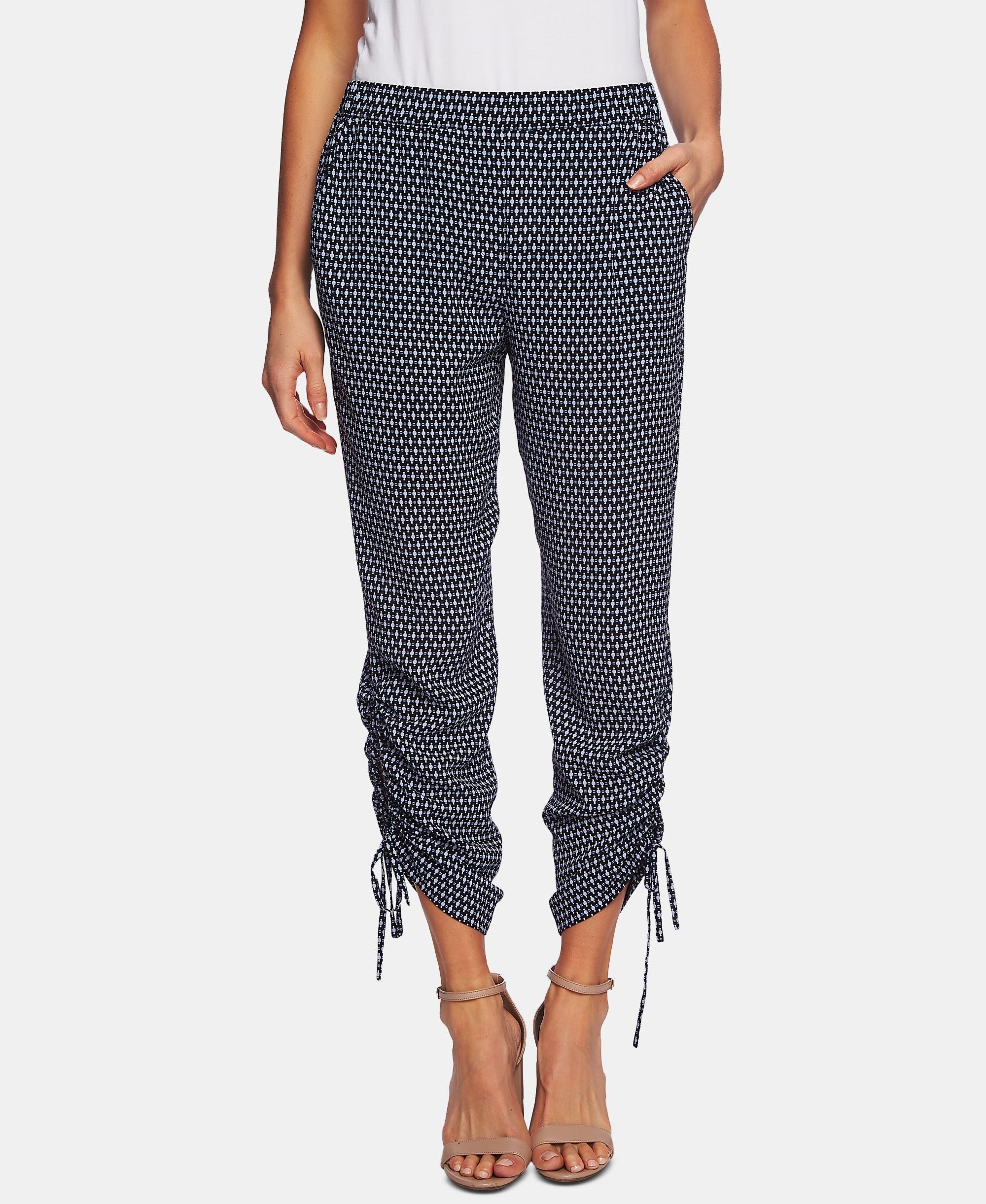 Cece Printed Drawstring Tie Hem Cropped Pants