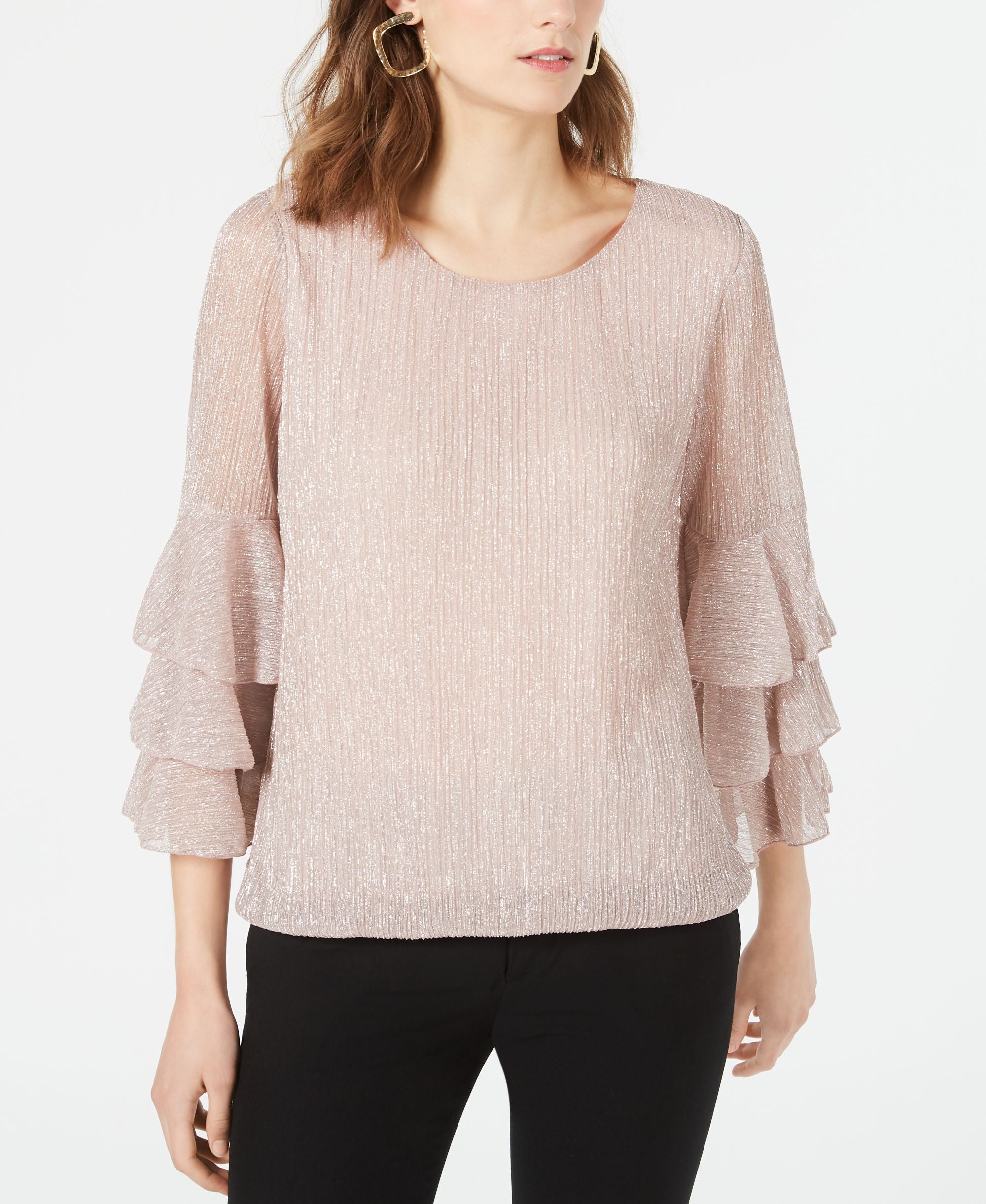 Alfani Metallic Layer Sleeve Blouse