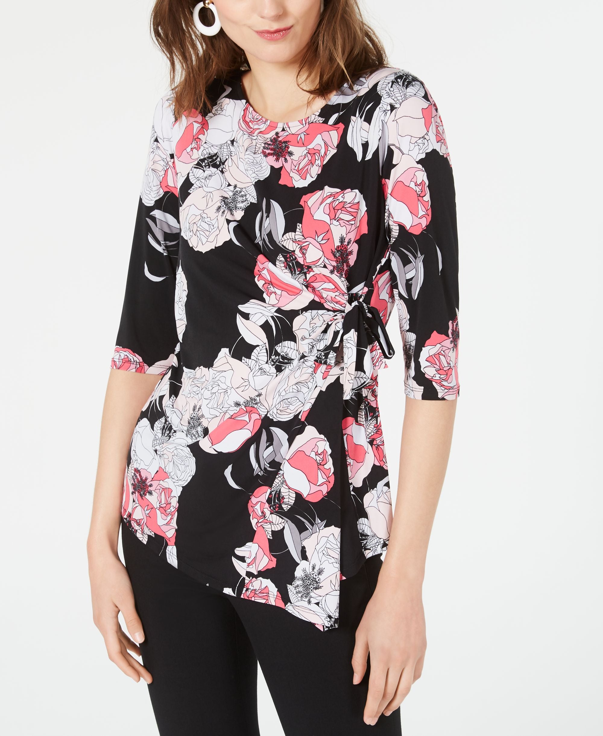 Alfani Petite Printed Side Tie Top