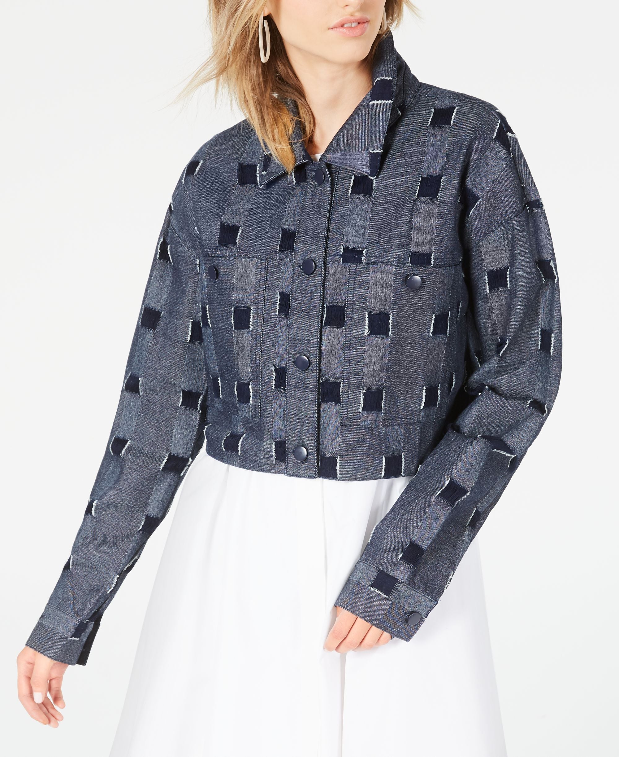 Line Dot Cropped Checkered Jacket