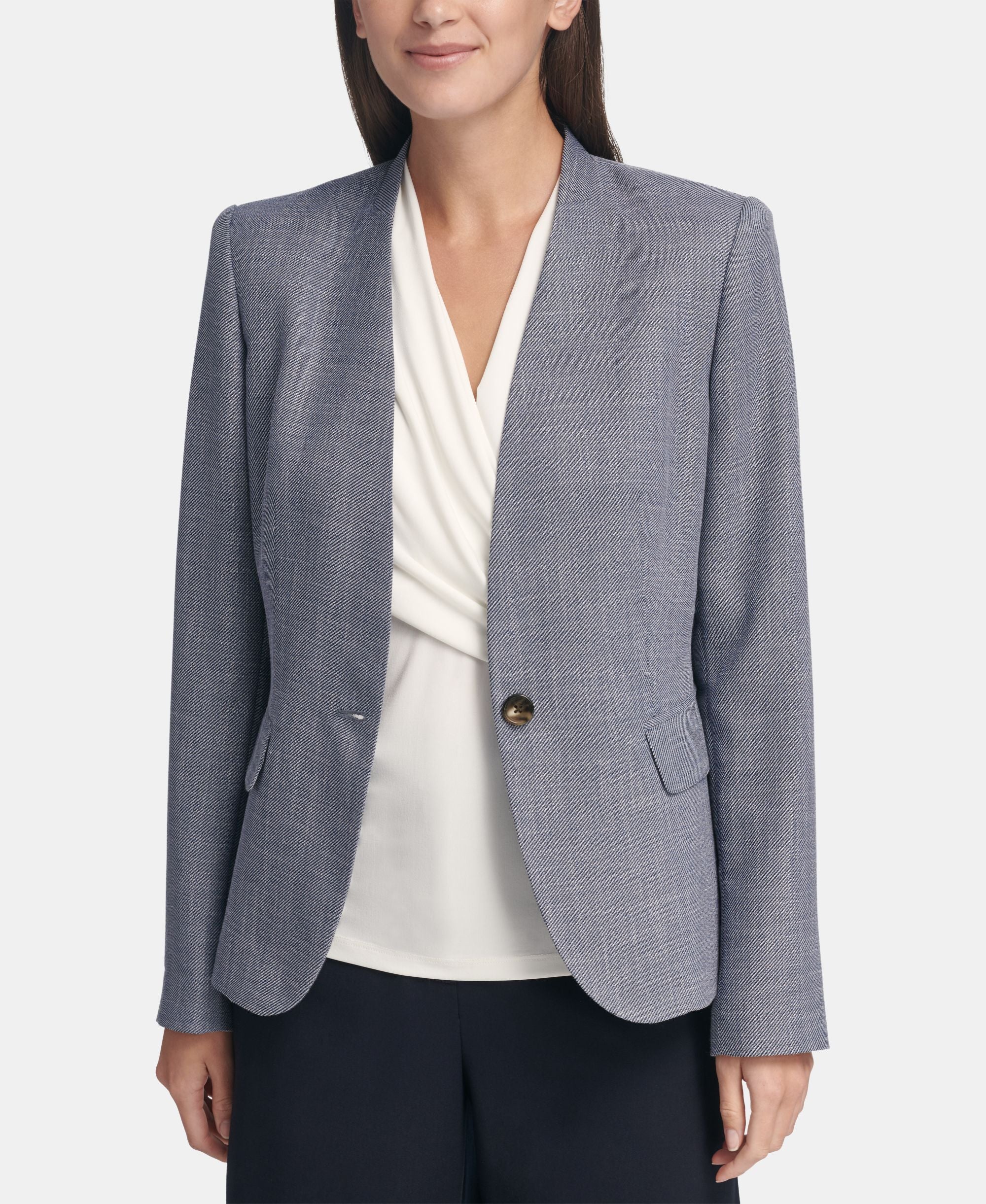 DKNY Chambray Look Collarless Blazer