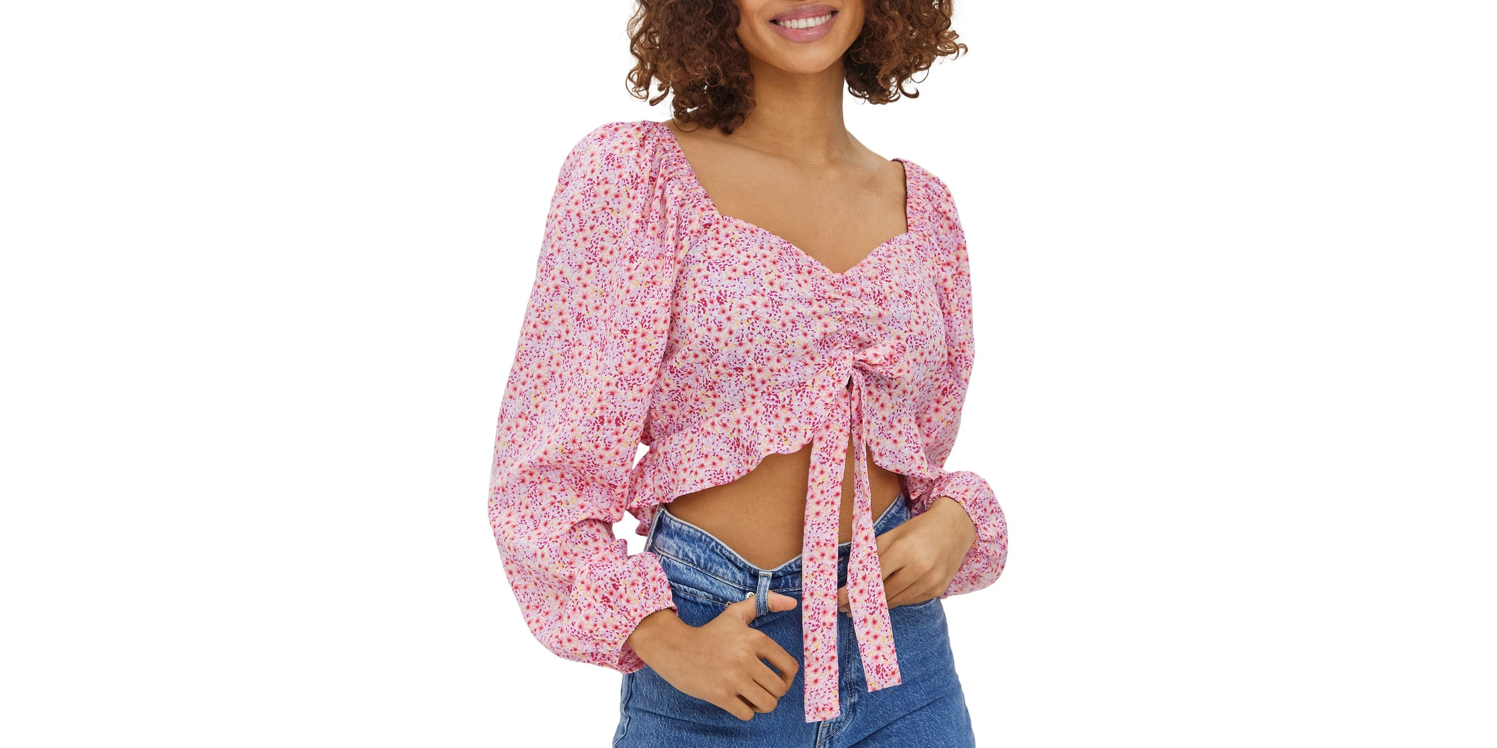 Henna Cropped Tie-Front Top Parfait Pink S