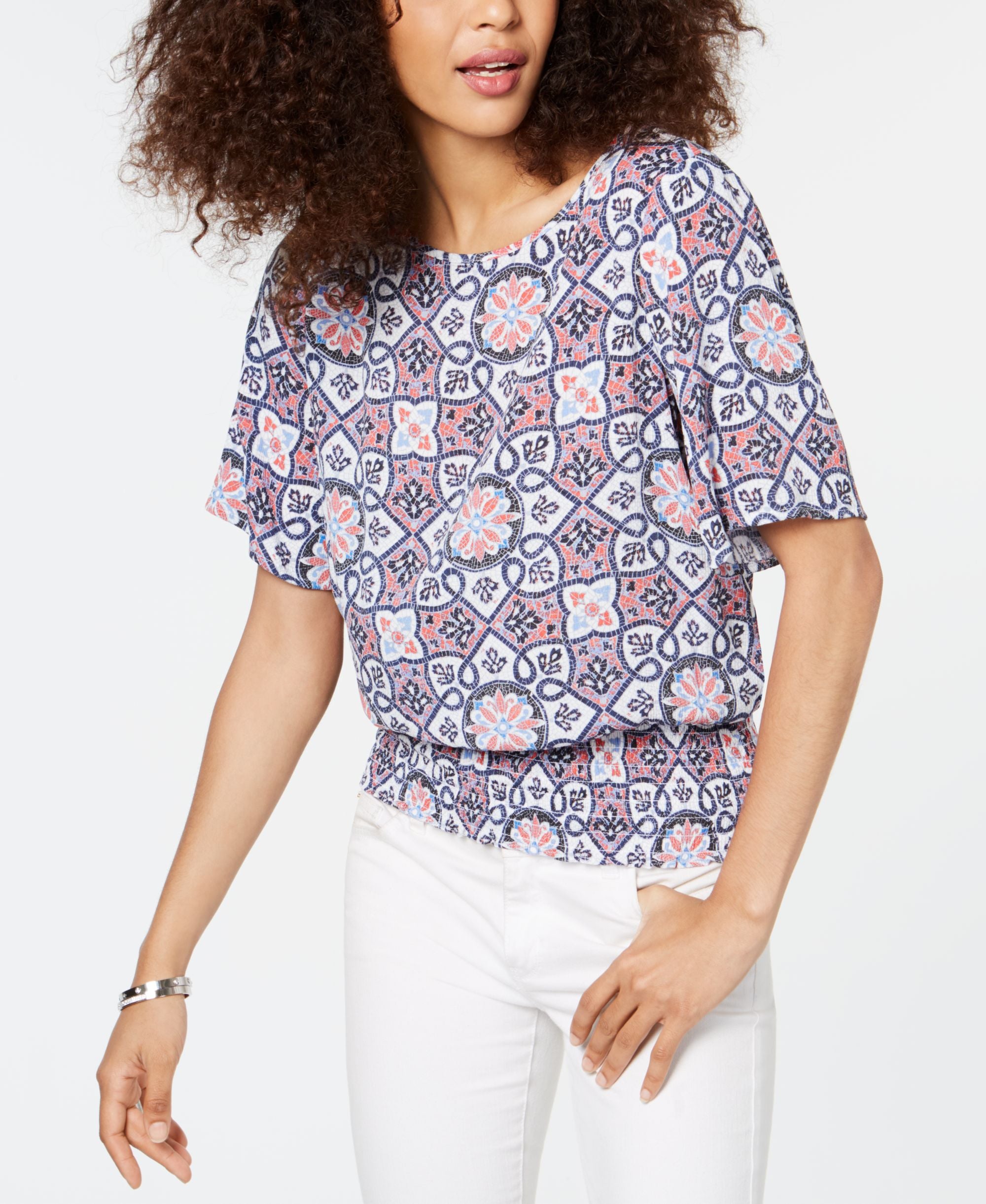 Michael Michael Kors Ornate Mosaic Smocked Top Sizes