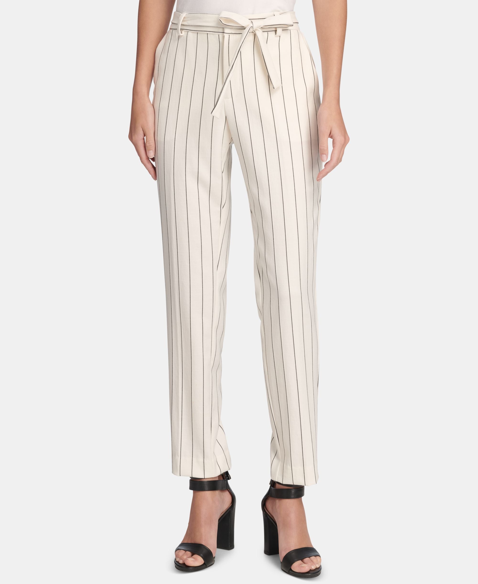 DKNY Belted Essex Pinstriped Ankle Pants
