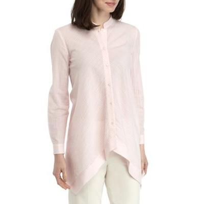 Anne Klein Cotton Gingham Print Asymmetrical Hem Blouse